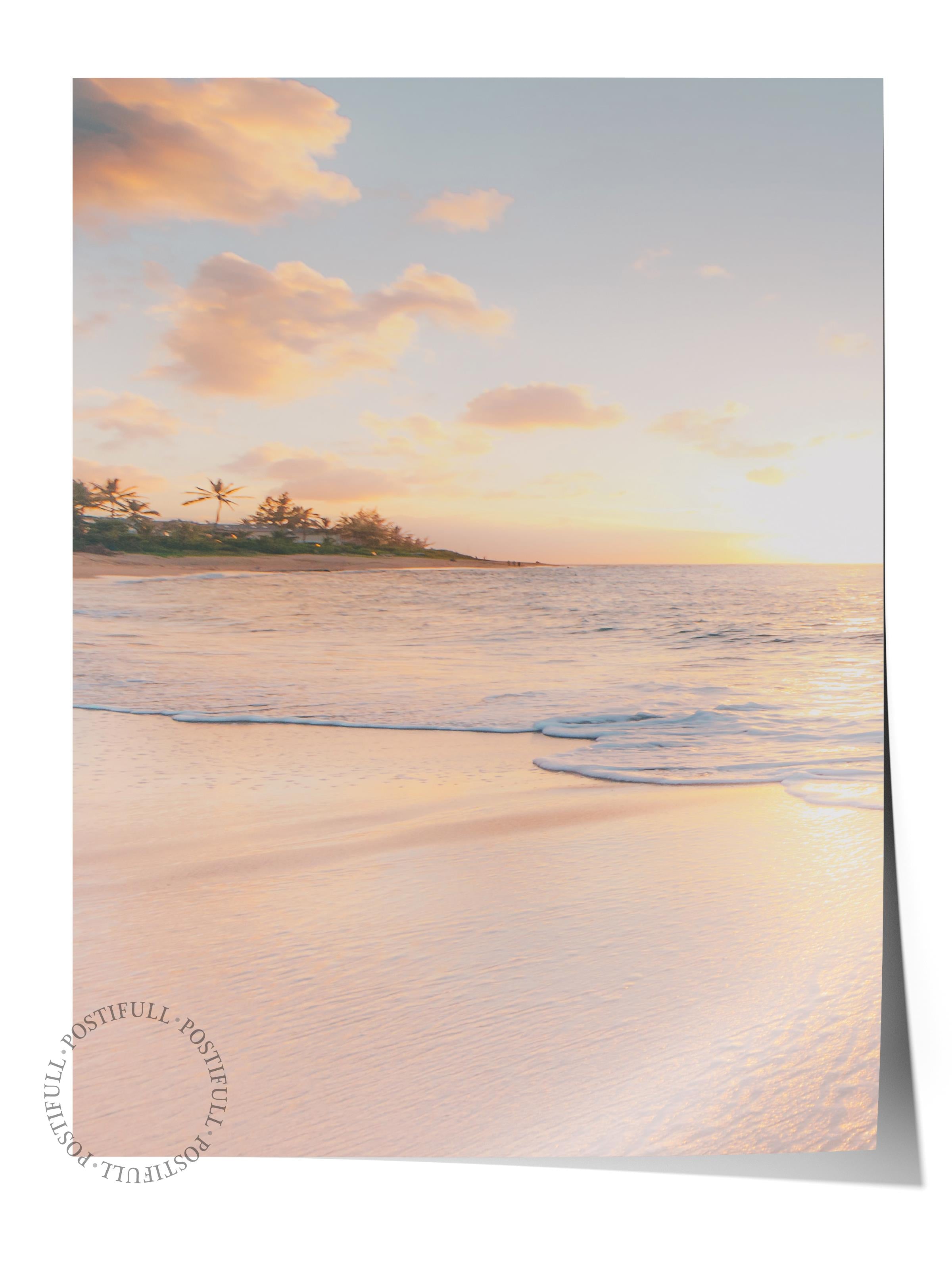 Çerçevesiz Poster, Yaz Temalı Tablo NO:101, Gün Batımı Plajı Fotoğrafı, Sarı Poster, Dikey