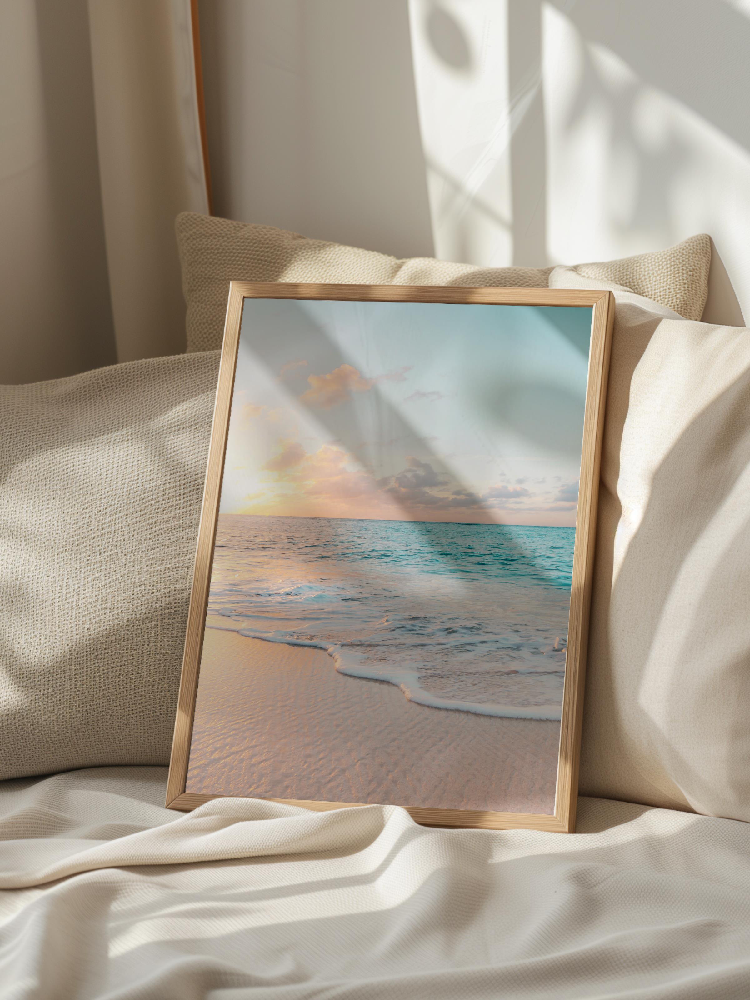 Çerçevesiz Poster, Yaz Temalı Tablo NO:102, Gün Batımı ve Dalgalar Fotoğrafı, Sarı Poster, Dikey