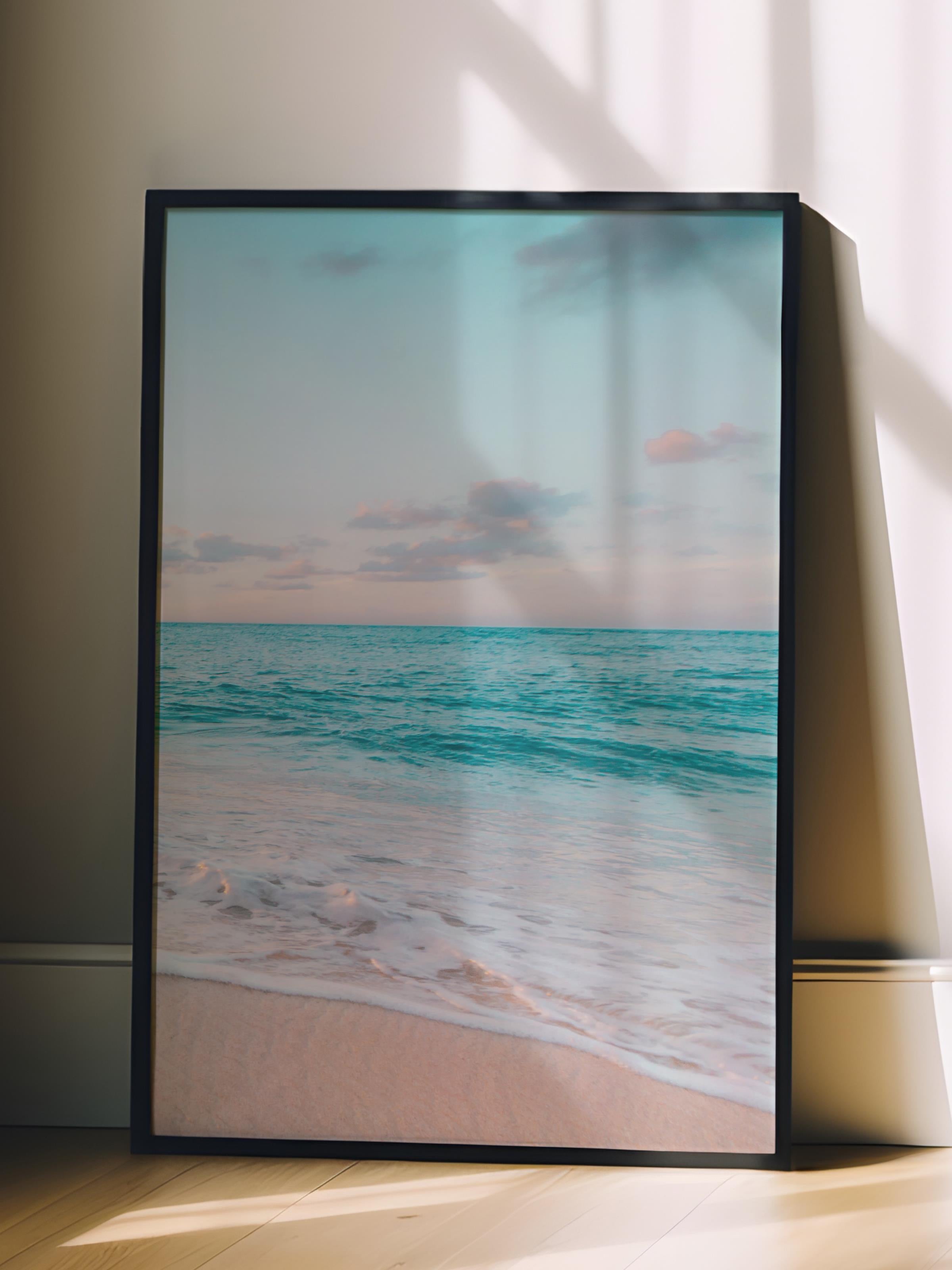 Çerçevesiz Poster, Yaz Temalı Tablo NO:103, Mavi Okyanus Fotoğrafı, Mavi Poster, Dikey