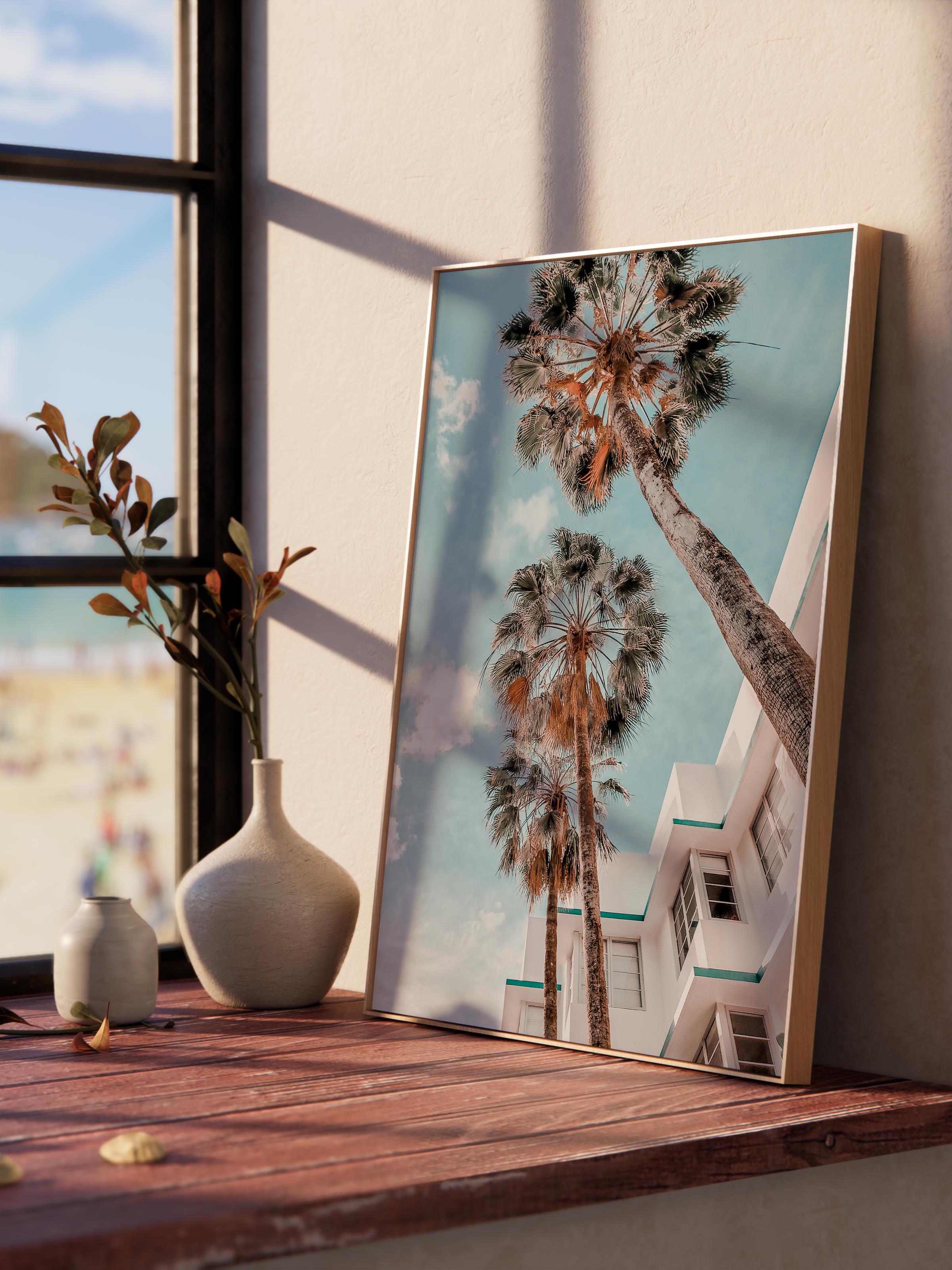 Çerçevesiz Poster, Yaz Temalı Tablo NO:105, Estetik Palmiyeler Fotoğrafı, Mavi Poster, Dikey