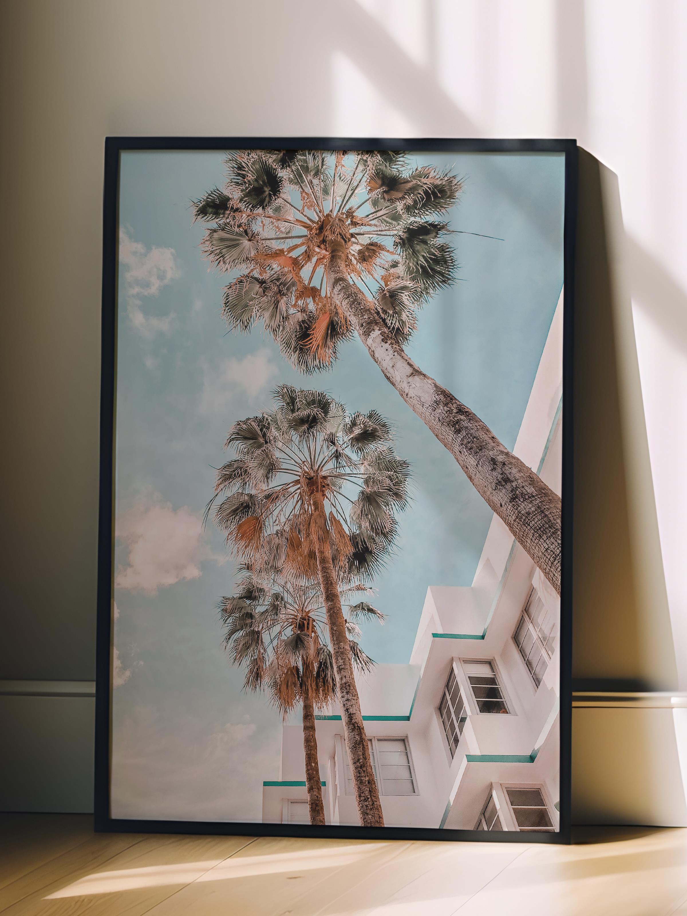 Çerçevesiz Poster, Yaz Temalı Tablo NO:105, Estetik Palmiyeler Fotoğrafı, Mavi Poster, Dikey