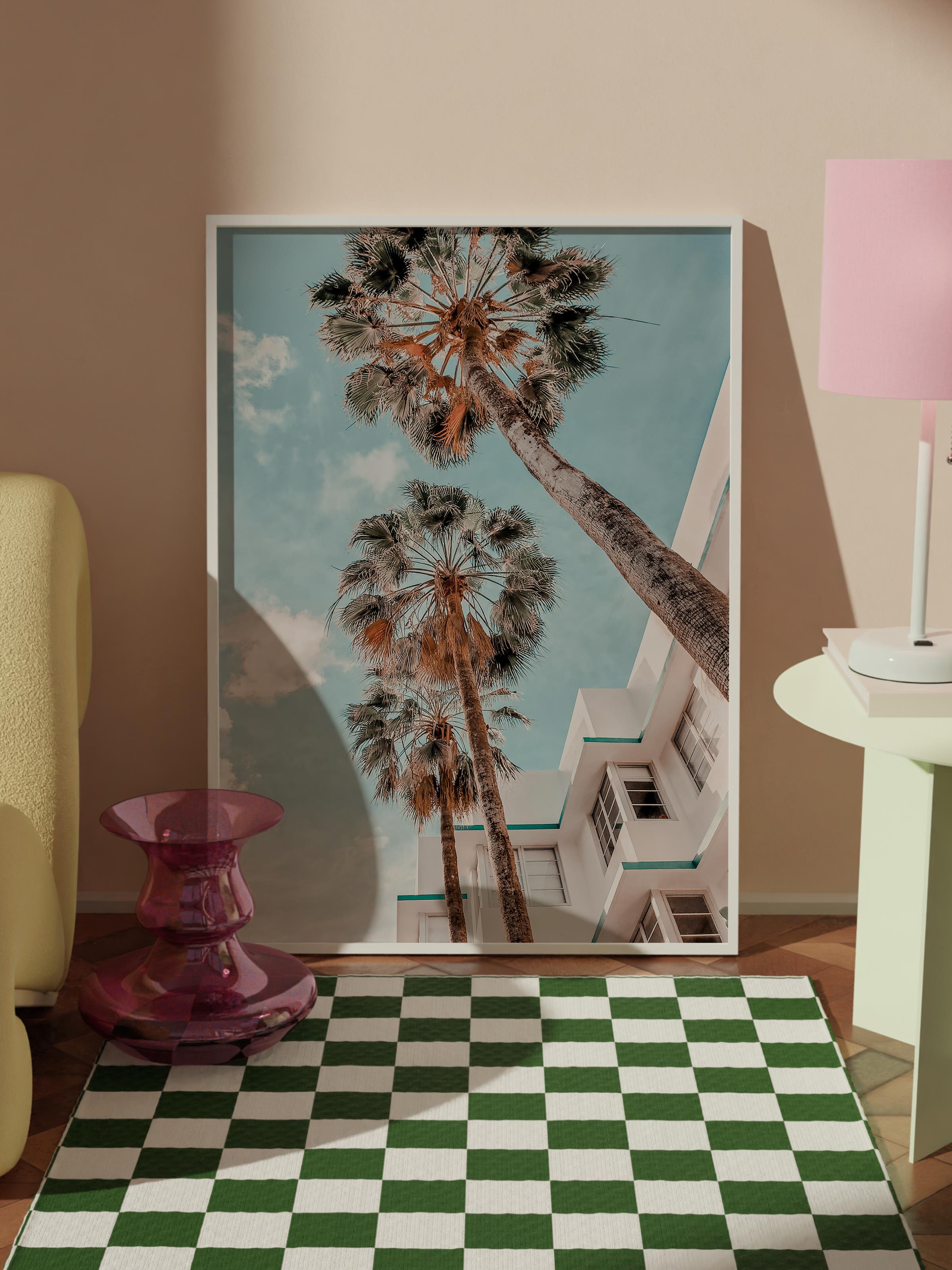 Çerçevesiz Poster, Yaz Temalı Tablo NO:105, Estetik Palmiyeler Fotoğrafı, Mavi Poster, Dikey