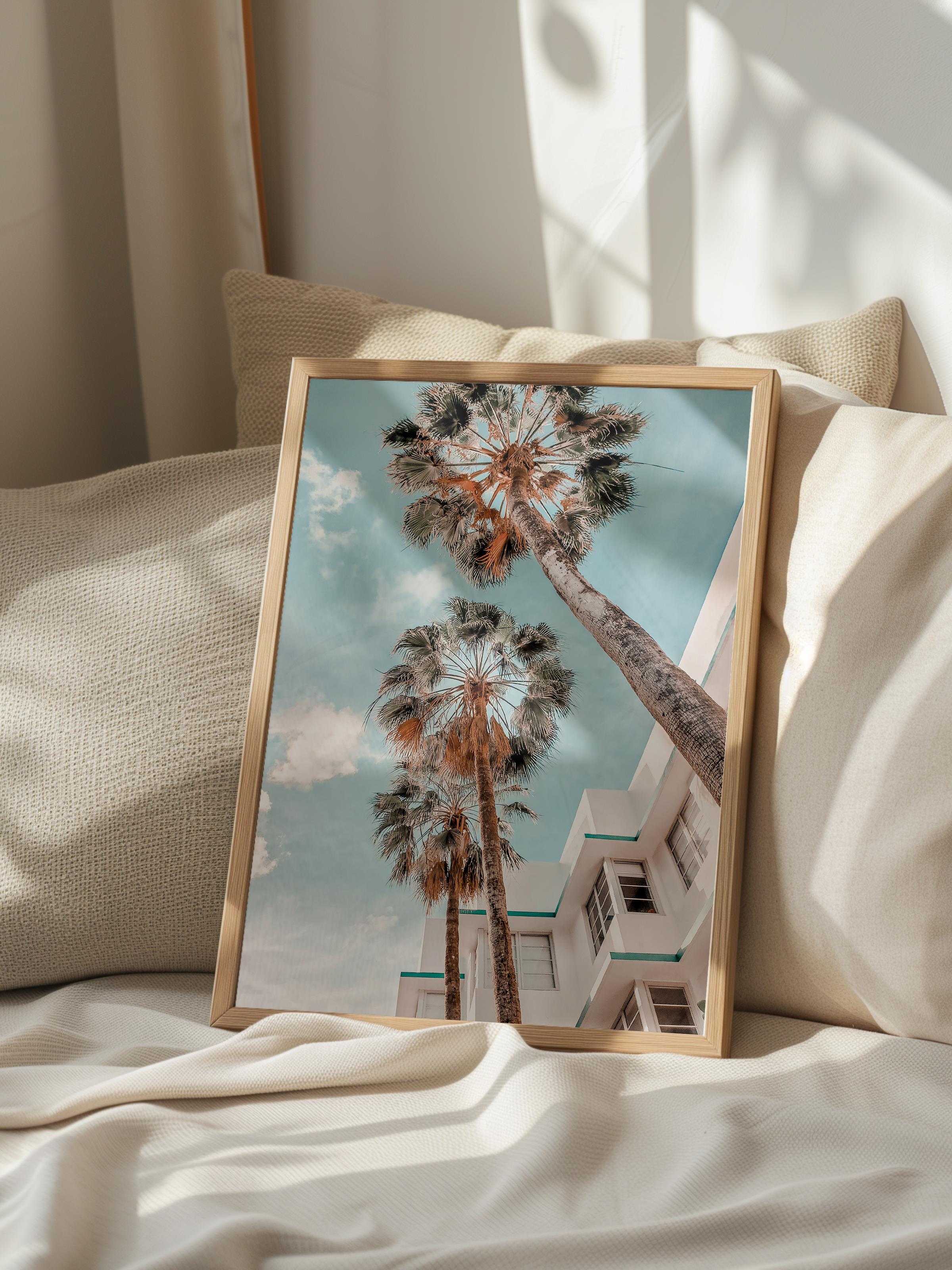 Çerçevesiz Poster, Yaz Temalı Tablo NO:105, Estetik Palmiyeler Fotoğrafı, Mavi Poster, Dikey