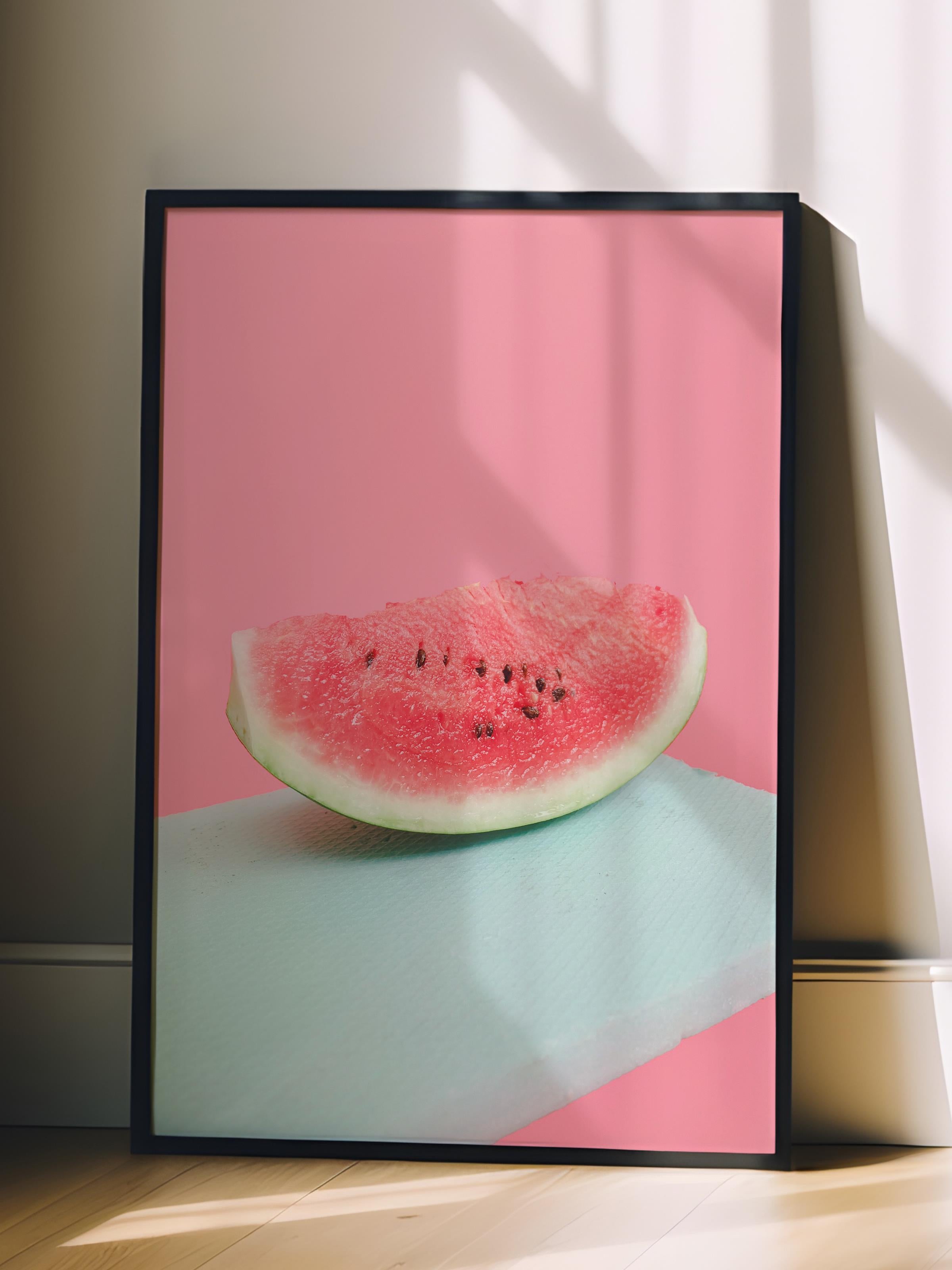 Çerçevesiz Poster, Yaz Temalı Tablo NO:107, Karpuz Dilimi Fotoğrafı, Pembe Poster, Dikey