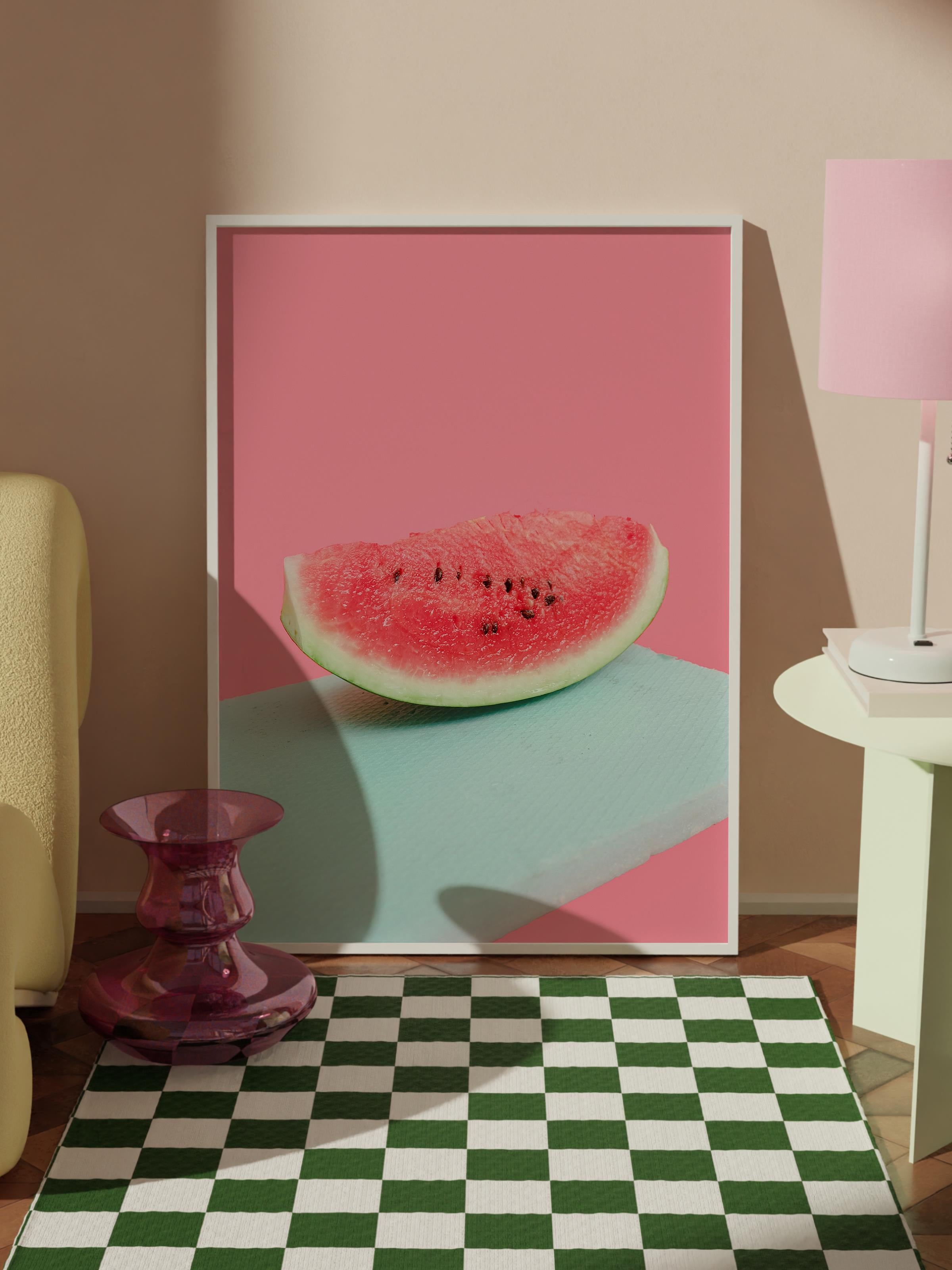 Çerçevesiz Poster, Yaz Temalı Tablo NO:107, Karpuz Dilimi Fotoğrafı, Pembe Poster, Dikey