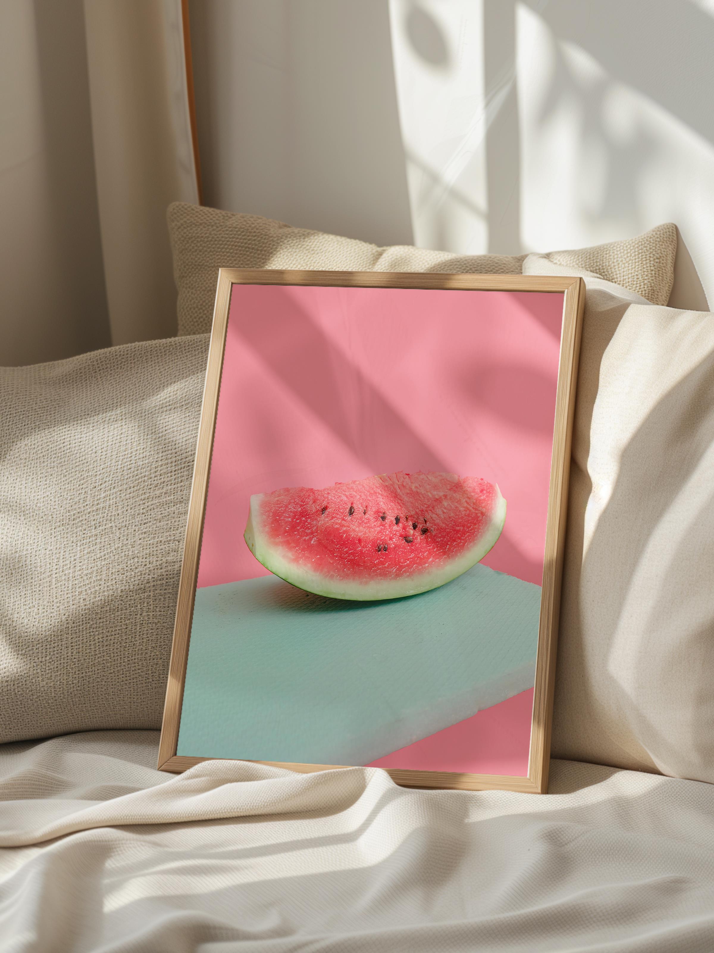 Çerçevesiz Poster, Yaz Temalı Tablo NO:107, Karpuz Dilimi Fotoğrafı, Pembe Poster, Dikey