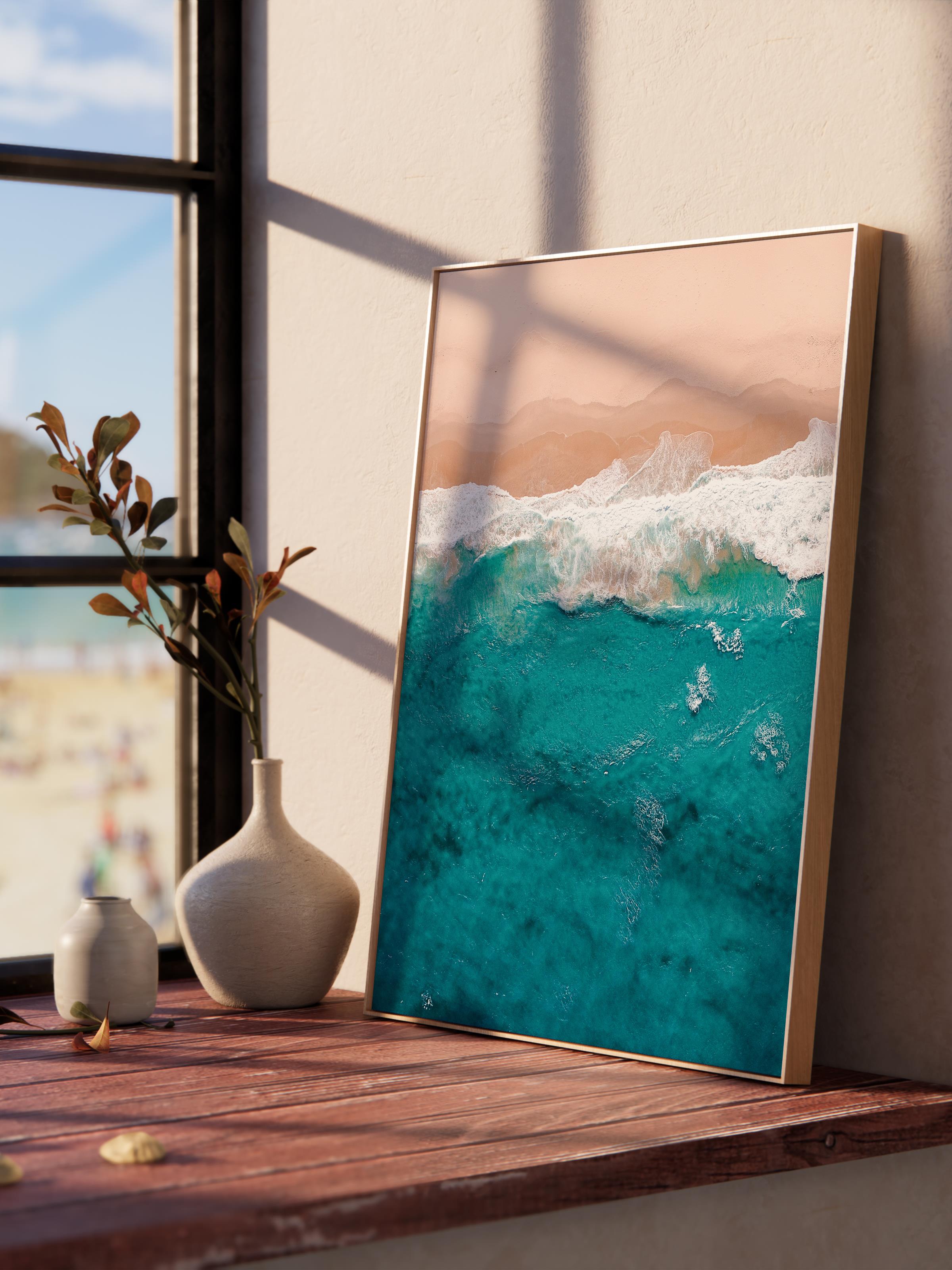 Çerçevesiz Poster, Yaz Temalı Tablo NO:109, Deniz ve Köpükler Fotoğrafı, Mavi Poster, Dikey