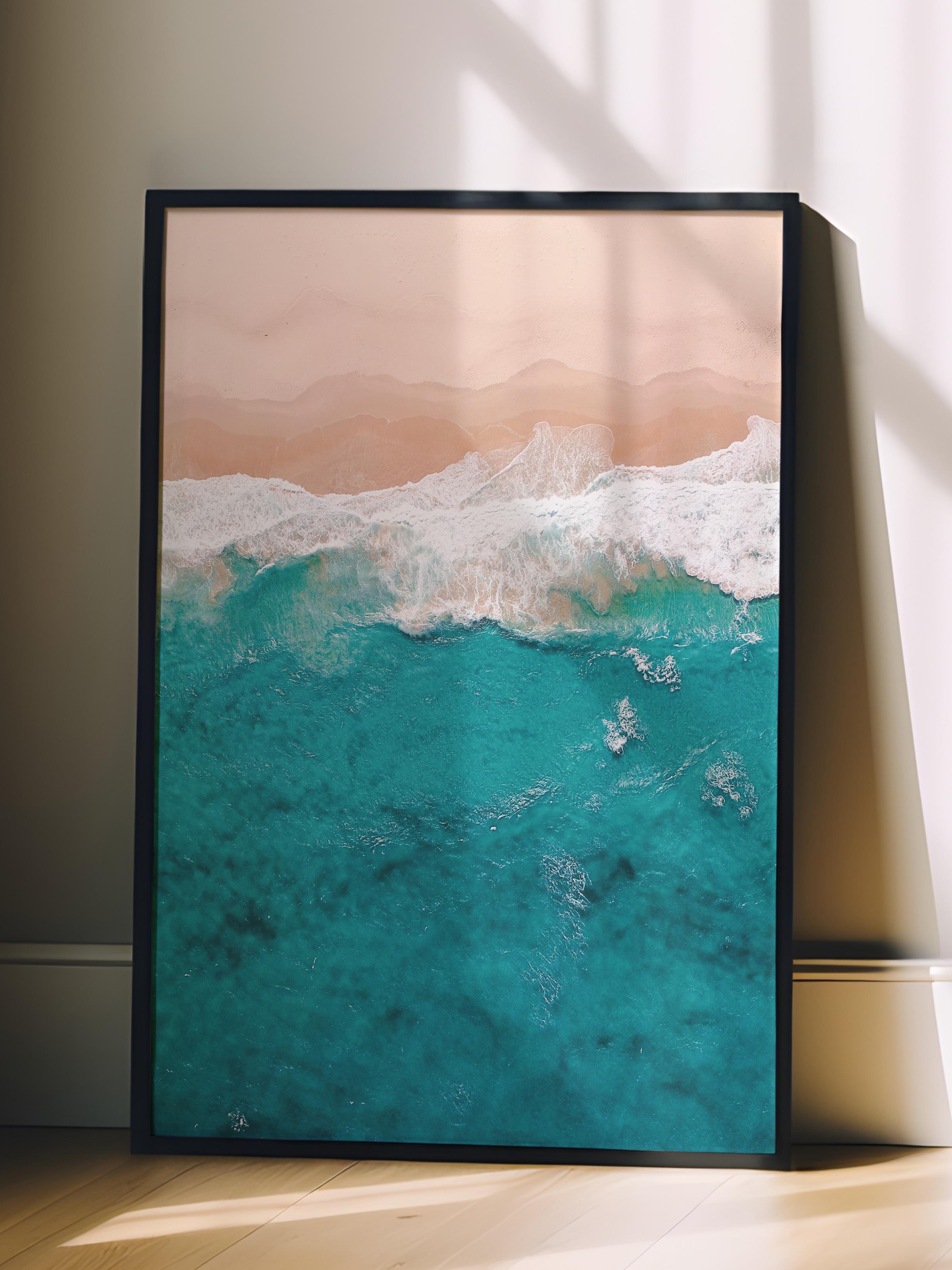 Çerçevesiz Poster, Yaz Temalı Tablo NO:109, Deniz ve Köpükler Fotoğrafı, Mavi Poster, Dikey