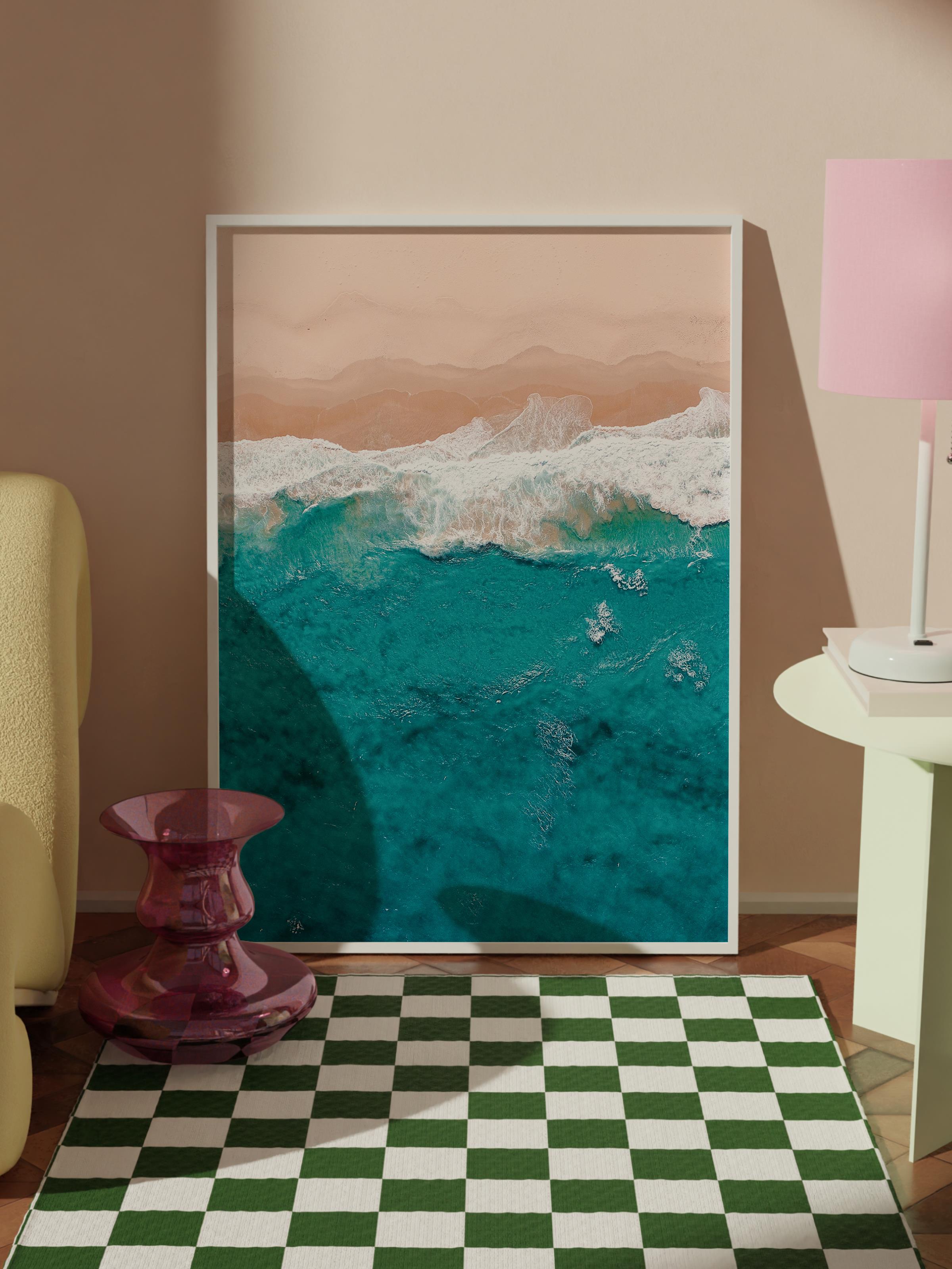 Çerçevesiz Poster, Yaz Temalı Tablo NO:109, Deniz ve Köpükler Fotoğrafı, Mavi Poster, Dikey