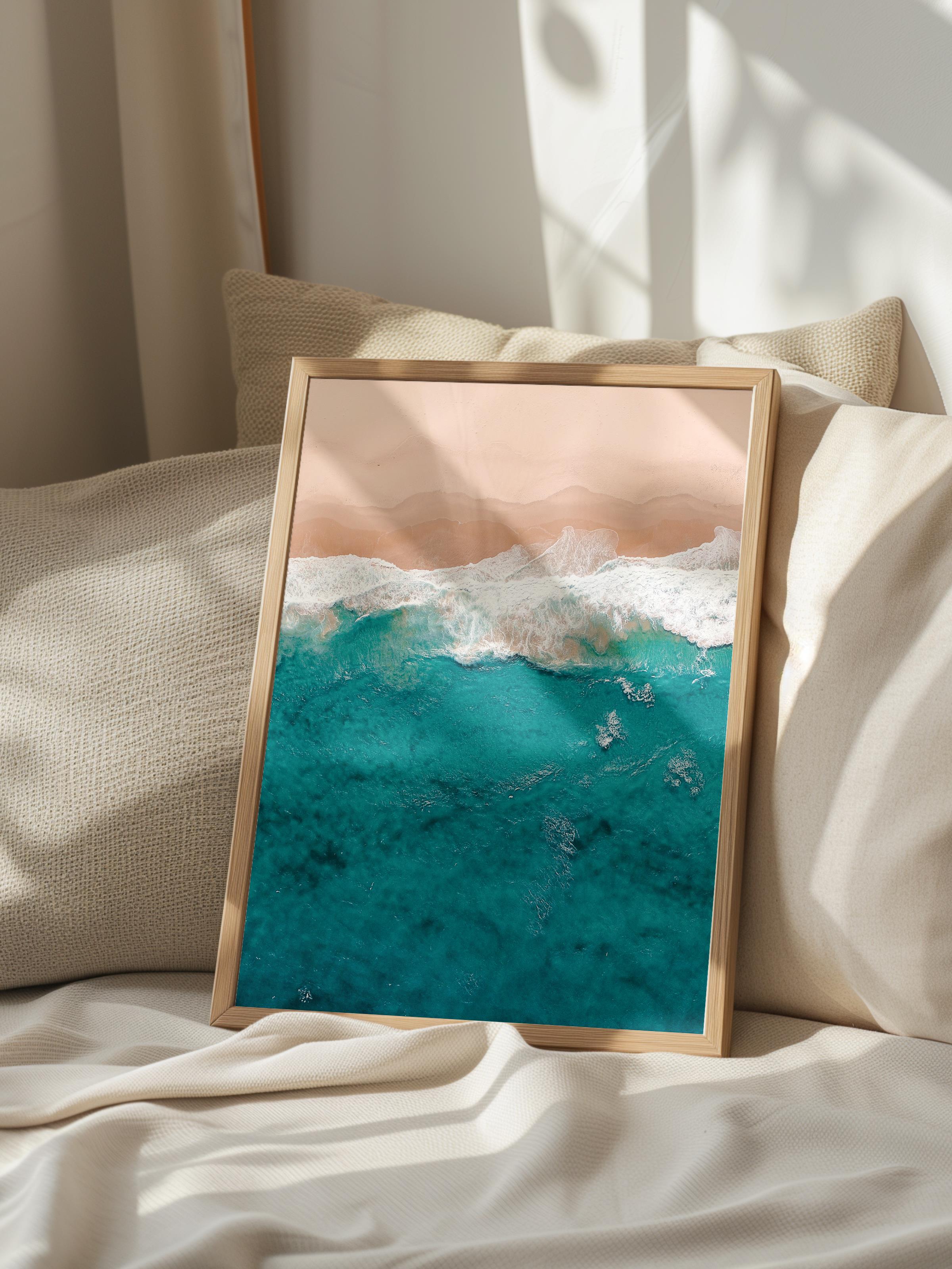 Çerçevesiz Poster, Yaz Temalı Tablo NO:109, Deniz ve Köpükler Fotoğrafı, Mavi Poster, Dikey