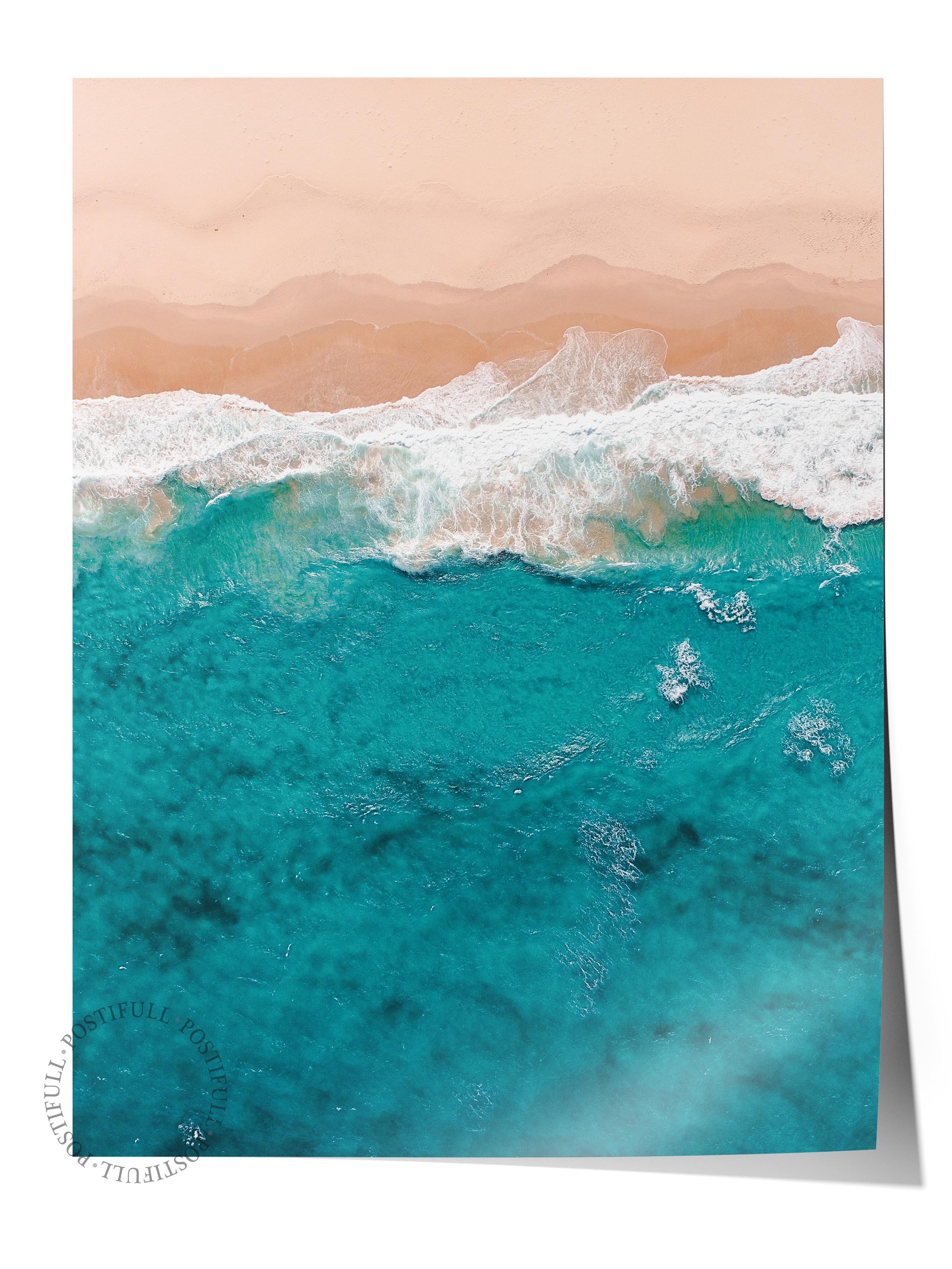 Çerçevesiz Poster, Yaz Temalı Tablo NO:109, Deniz ve Köpükler Fotoğrafı, Mavi Poster, Dikey