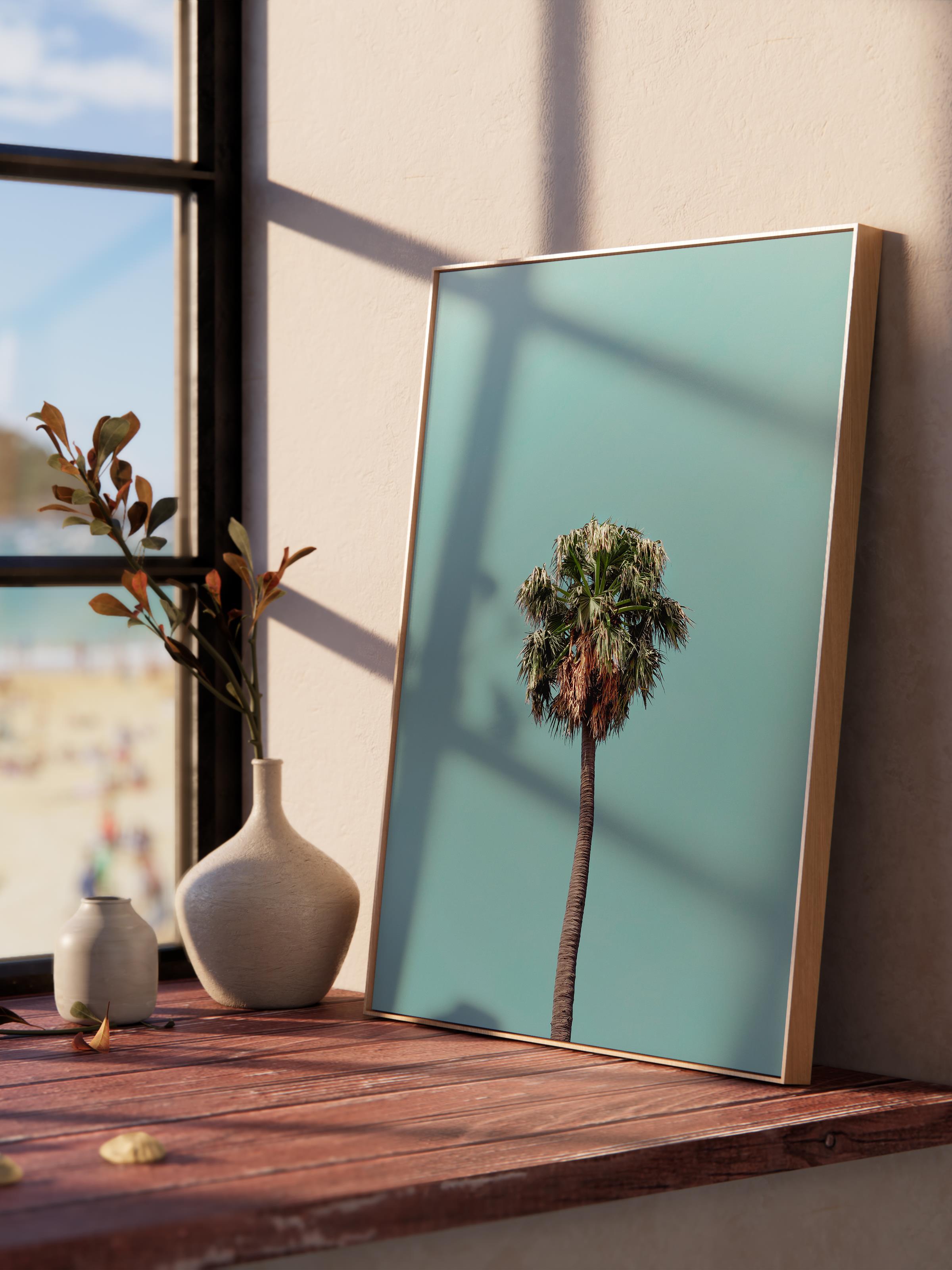 Çerçevesiz Poster, Yaz Temalı Tablo NO:112, Yalnız Palmiye Fotoğrafı, Mavi Poster, Dikey