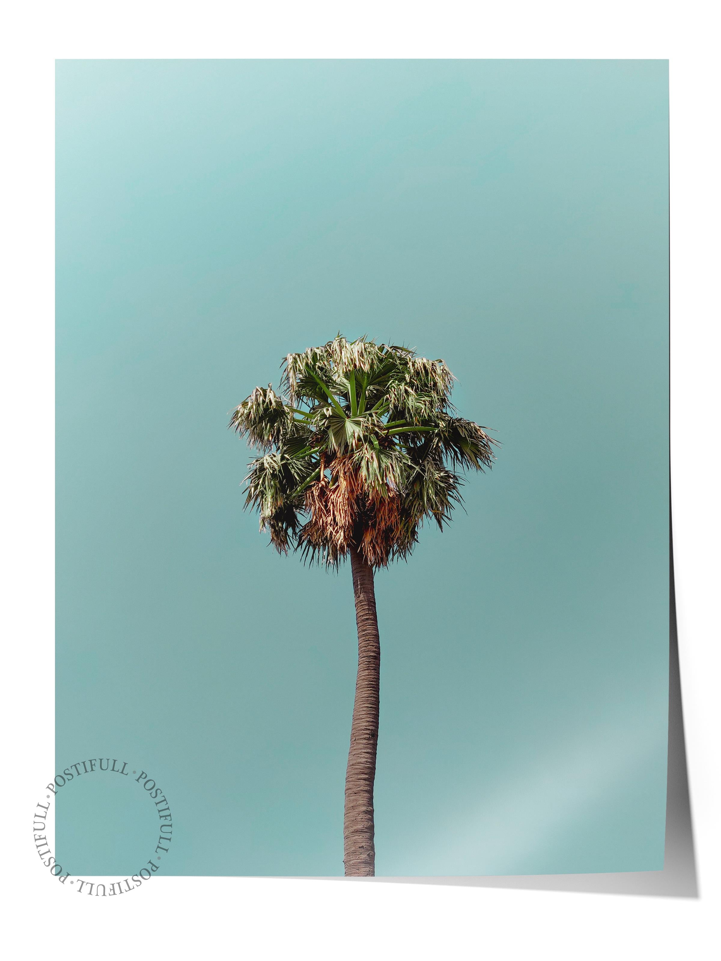 Çerçevesiz Poster, Yaz Temalı Tablo NO:112, Yalnız Palmiye Fotoğrafı, Mavi Poster, Dikey