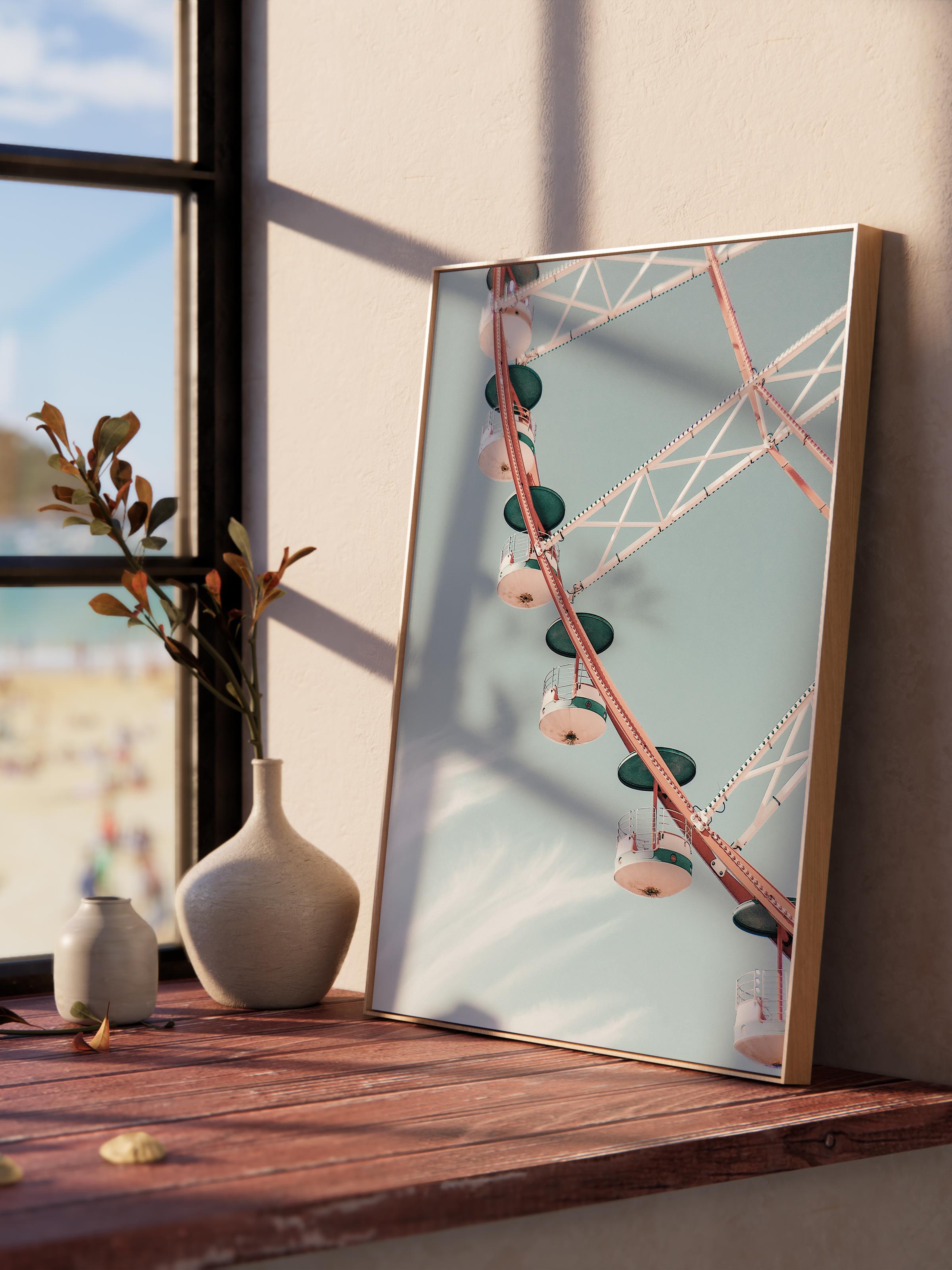 Çerçevesiz Poster, Yaz Temalı Tablo NO:114, Dönme Dolap Fotoğrafı, Mavi Poster, Dikey