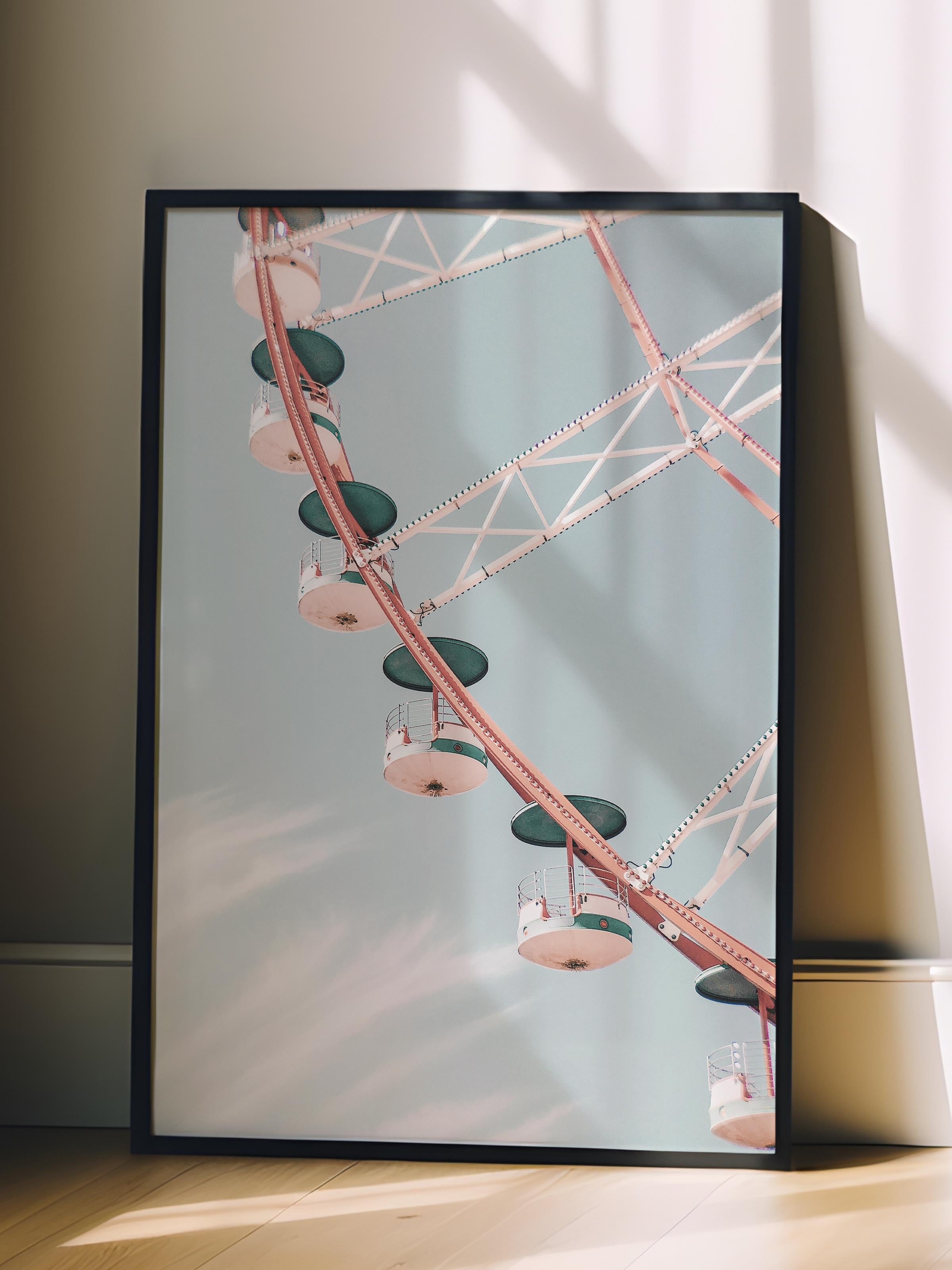 Çerçevesiz Poster, Yaz Temalı Tablo NO:114, Dönme Dolap Fotoğrafı, Mavi Poster, Dikey