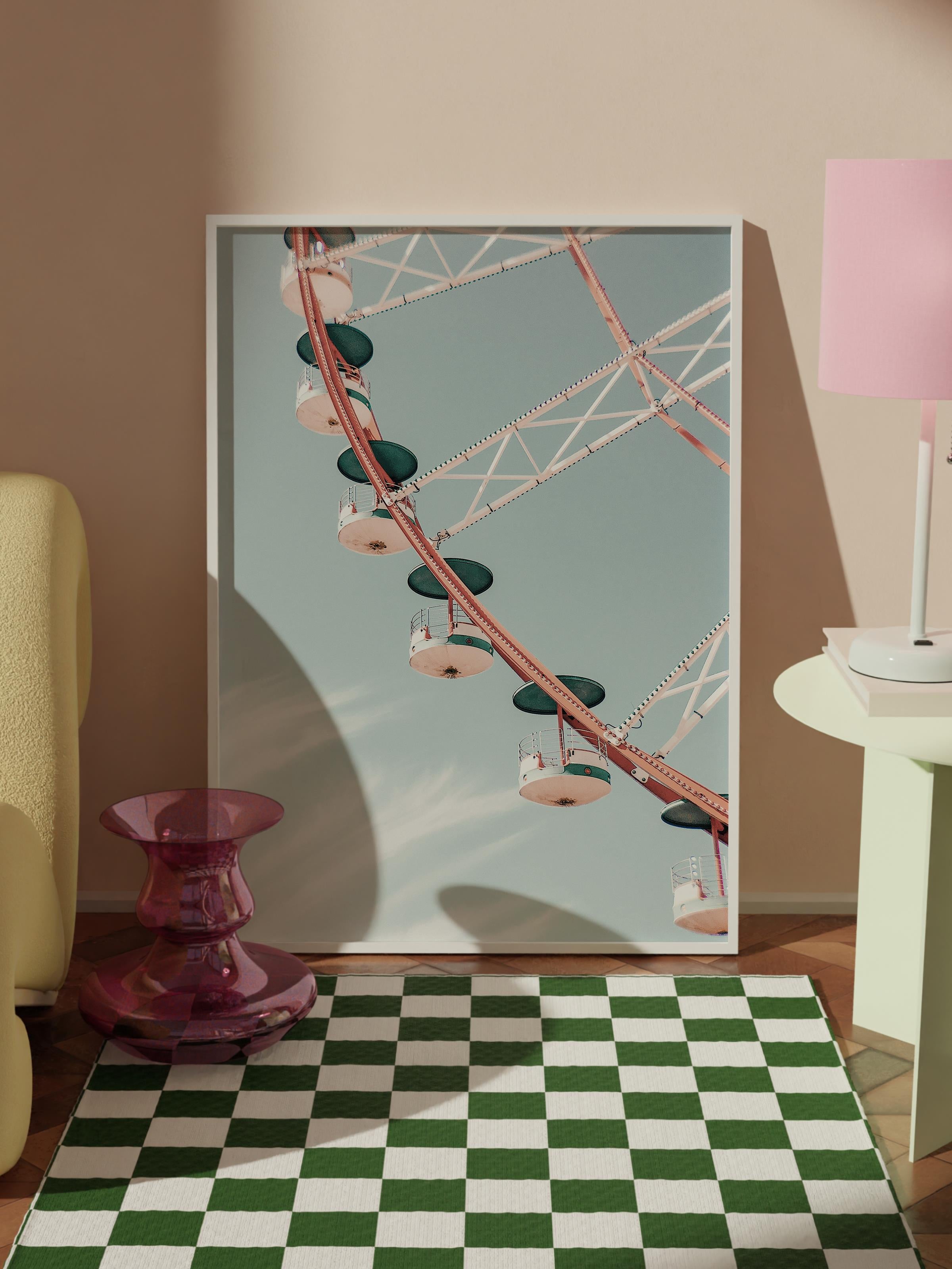 Çerçevesiz Poster, Yaz Temalı Tablo NO:114, Dönme Dolap Fotoğrafı, Mavi Poster, Dikey