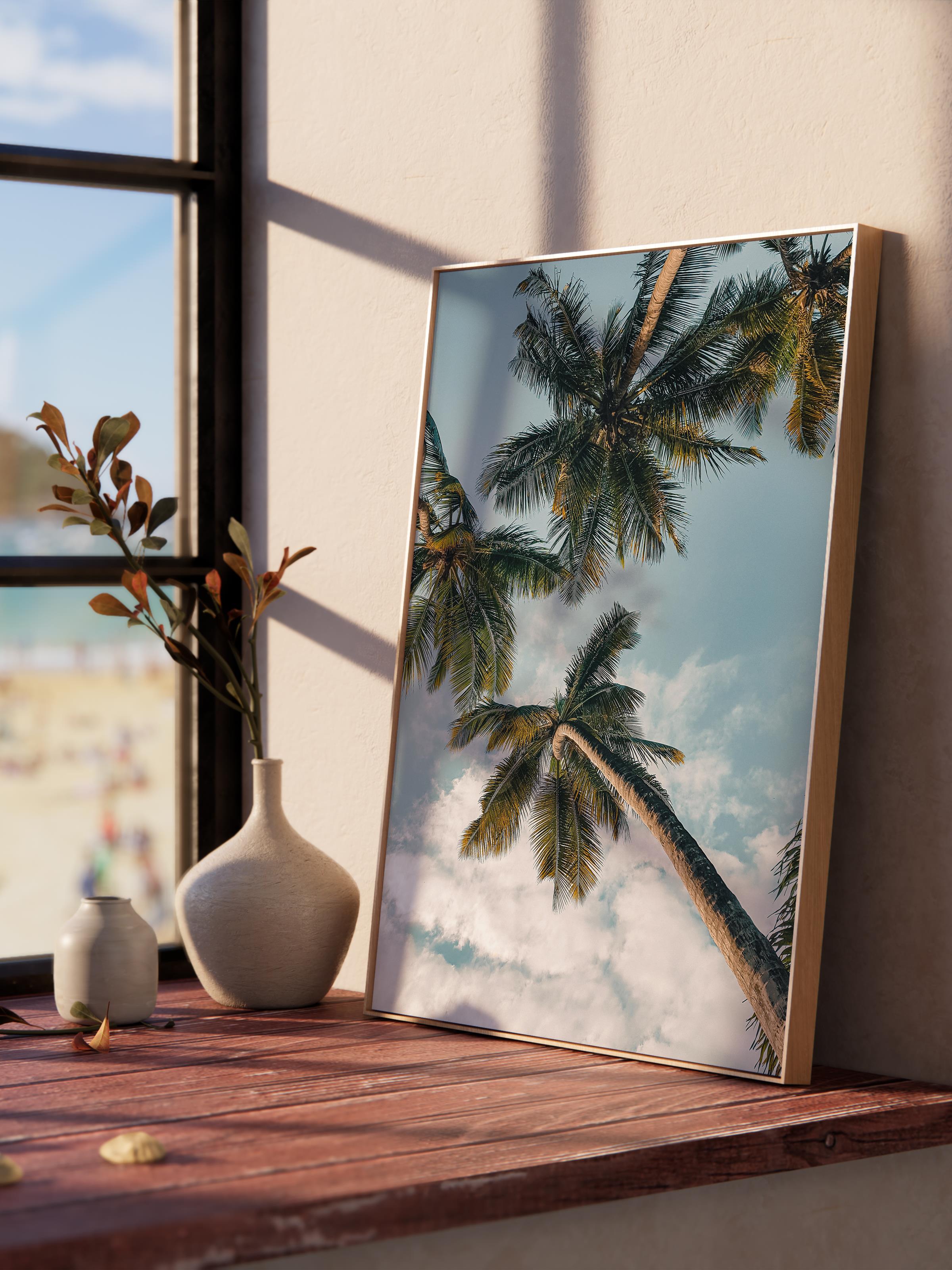 Çerçevesiz Poster, Yaz Temalı Tablo NO:115, Palmiye Ormanı Fotoğrafı, Mavi Poster, Dikey