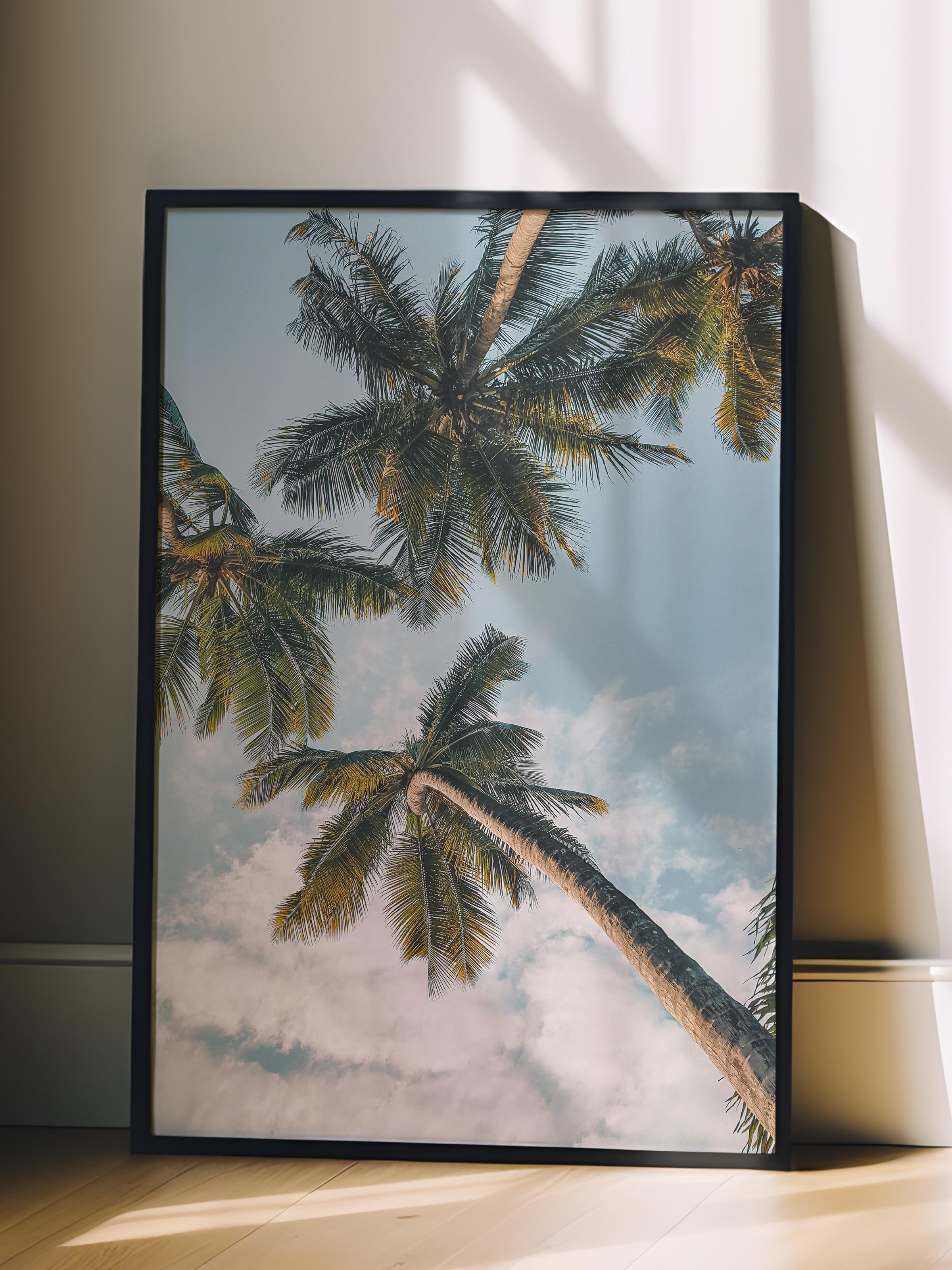 Çerçevesiz Poster, Yaz Temalı Tablo NO:115, Palmiye Ormanı Fotoğrafı, Mavi Poster, Dikey