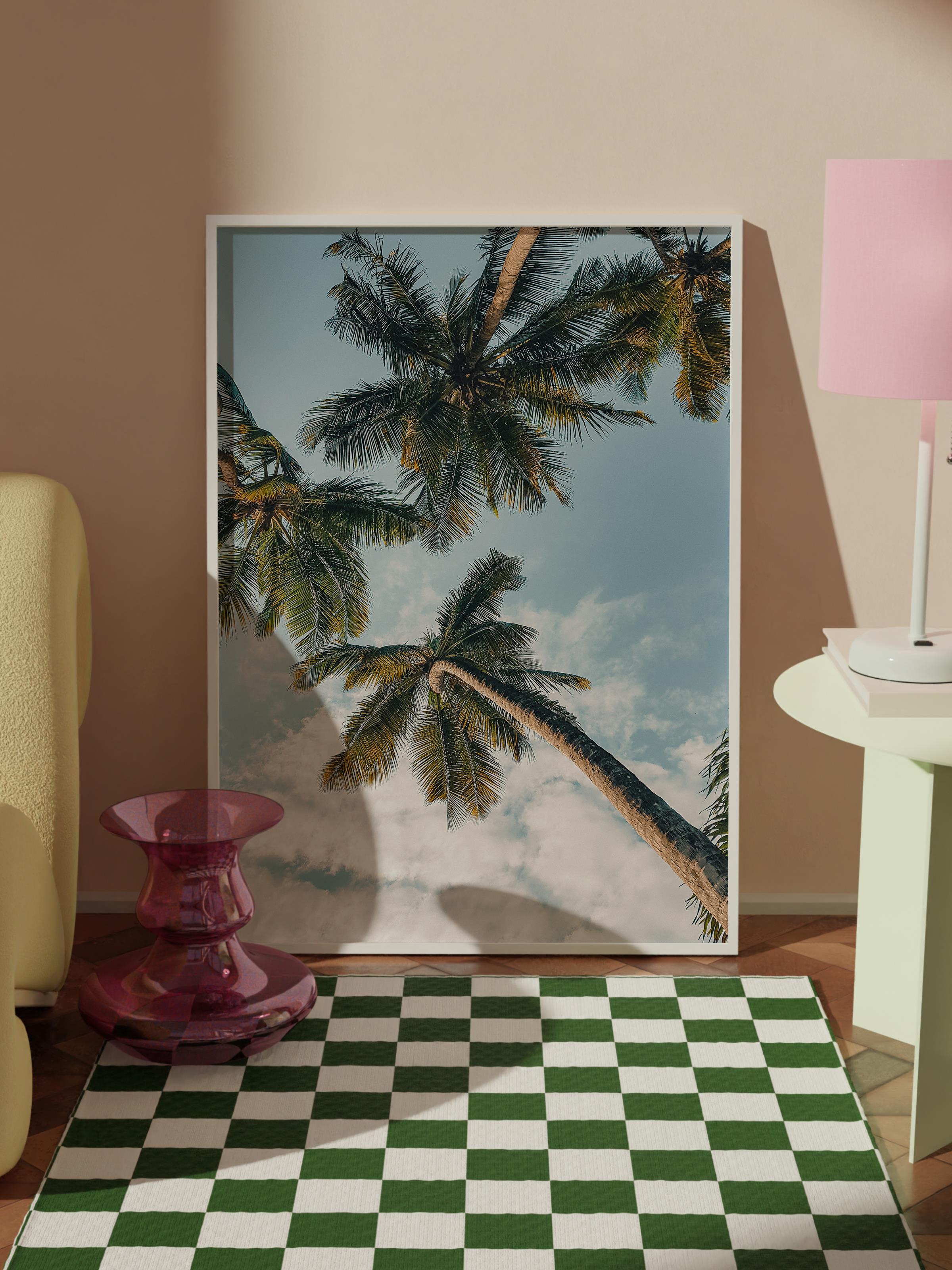 Çerçevesiz Poster, Yaz Temalı Tablo NO:115, Palmiye Ormanı Fotoğrafı, Mavi Poster, Dikey