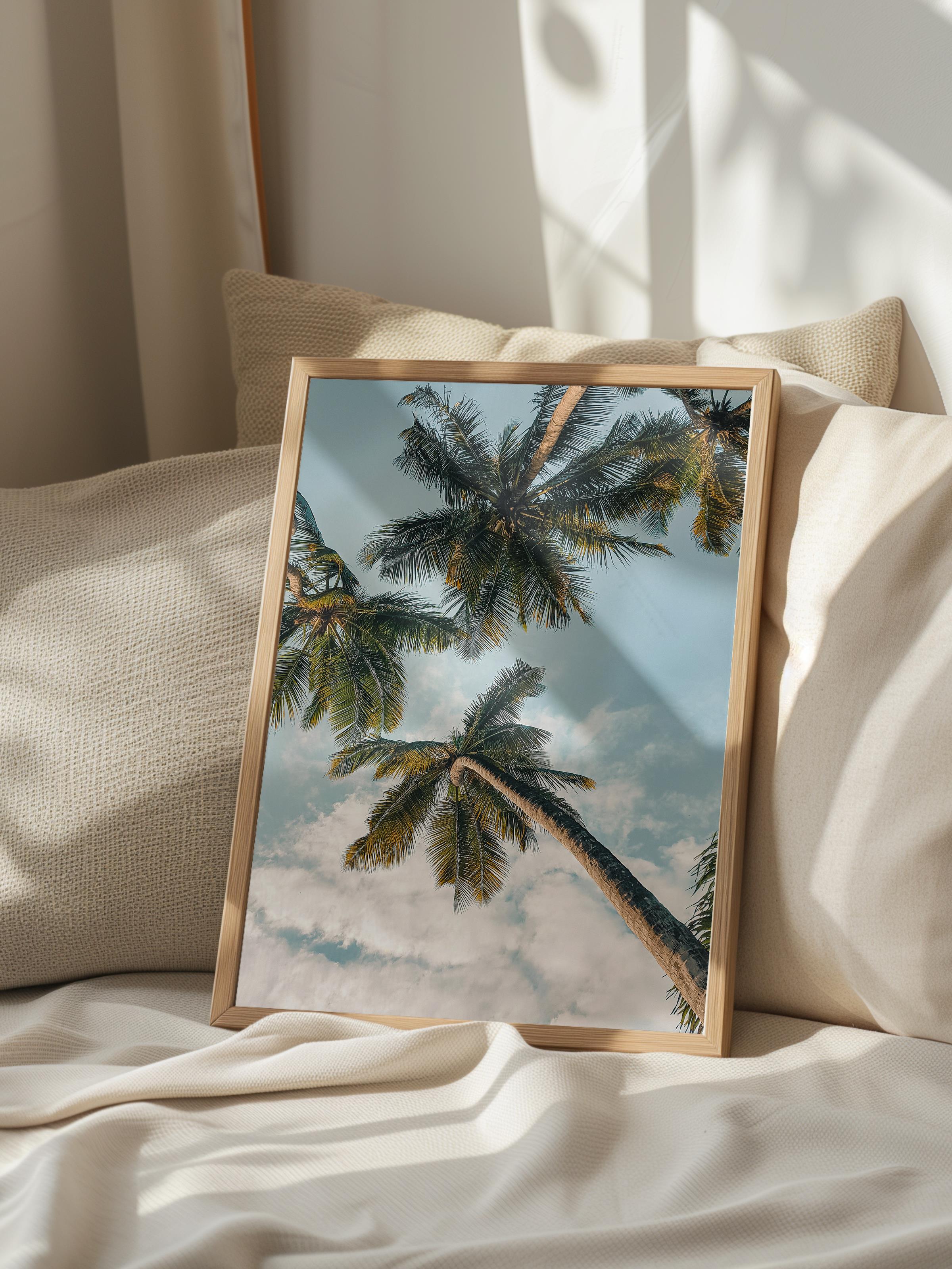 Çerçevesiz Poster, Yaz Temalı Tablo NO:115, Palmiye Ormanı Fotoğrafı, Mavi Poster, Dikey