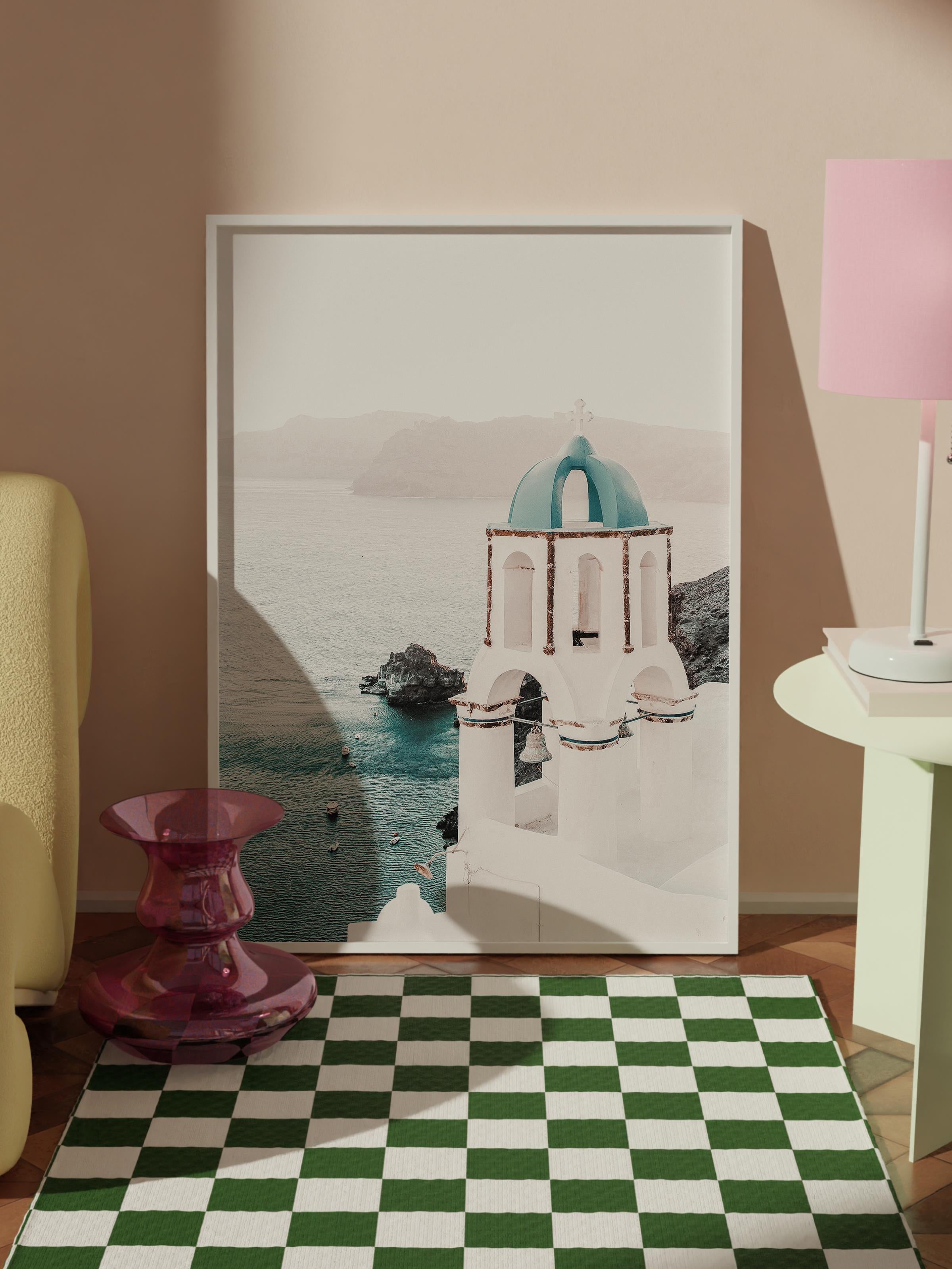 Çerçevesiz Poster, Yaz Temalı Tablo NO:116, Santorini Manzarası Fotoğrafı, Beyaz Poster, Dikey