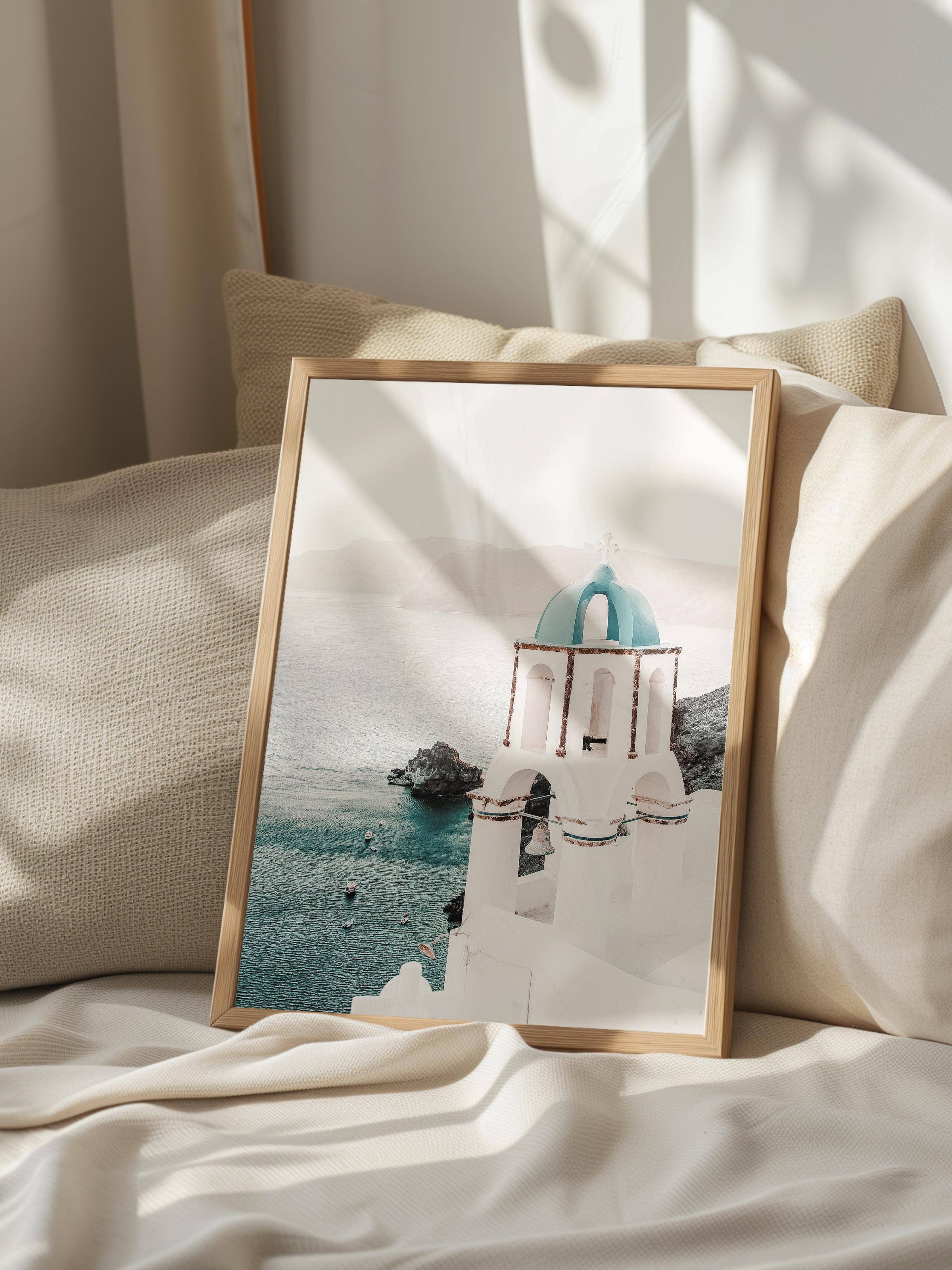 Çerçevesiz Poster, Yaz Temalı Tablo NO:116, Santorini Manzarası Fotoğrafı, Beyaz Poster, Dikey