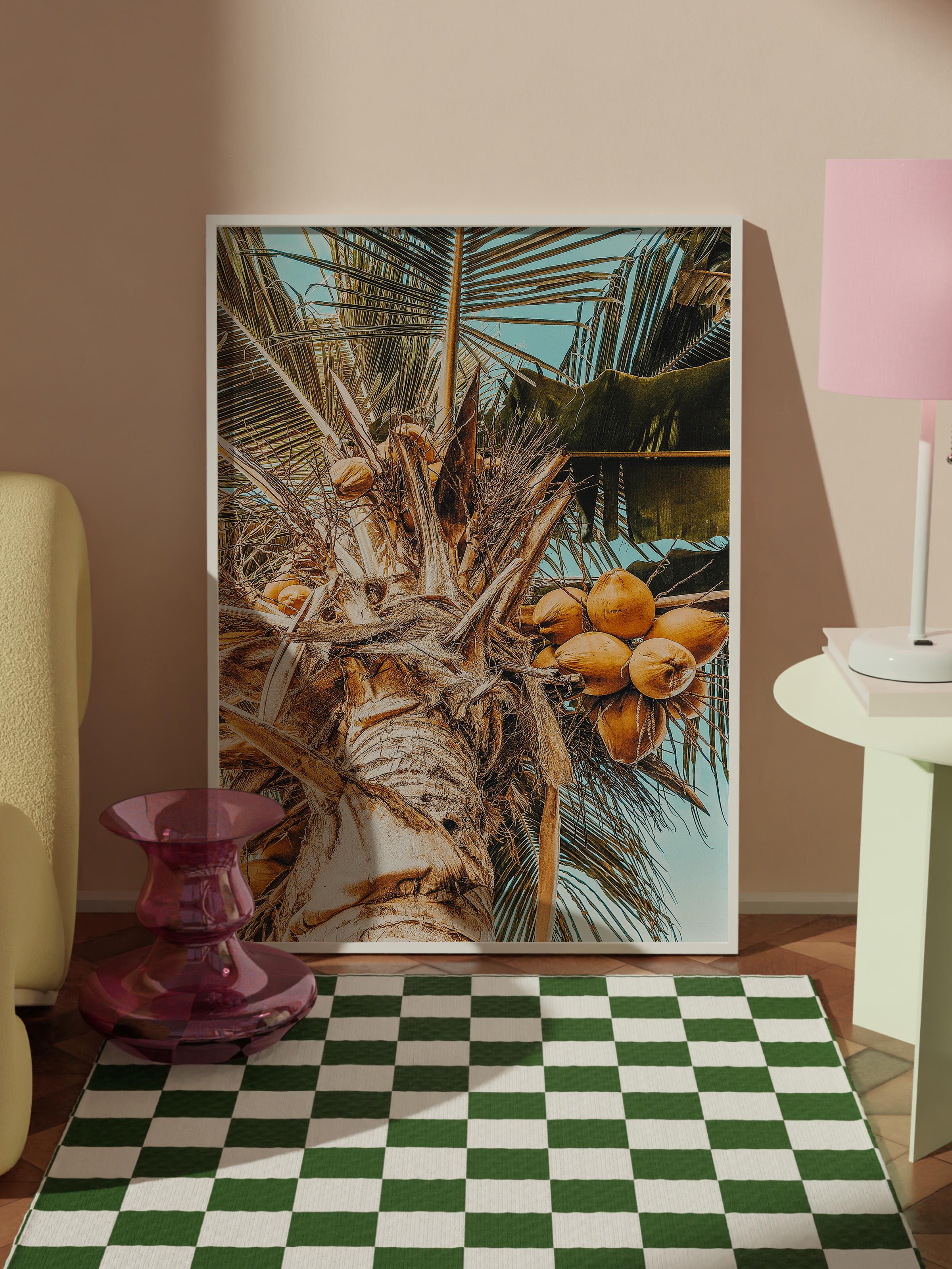 Çerçevesiz Poster, Yaz Temalı Tablo NO:123, Hindistancevizi Ağacı Fotoğrafı, Kahverengi Poster Dikey