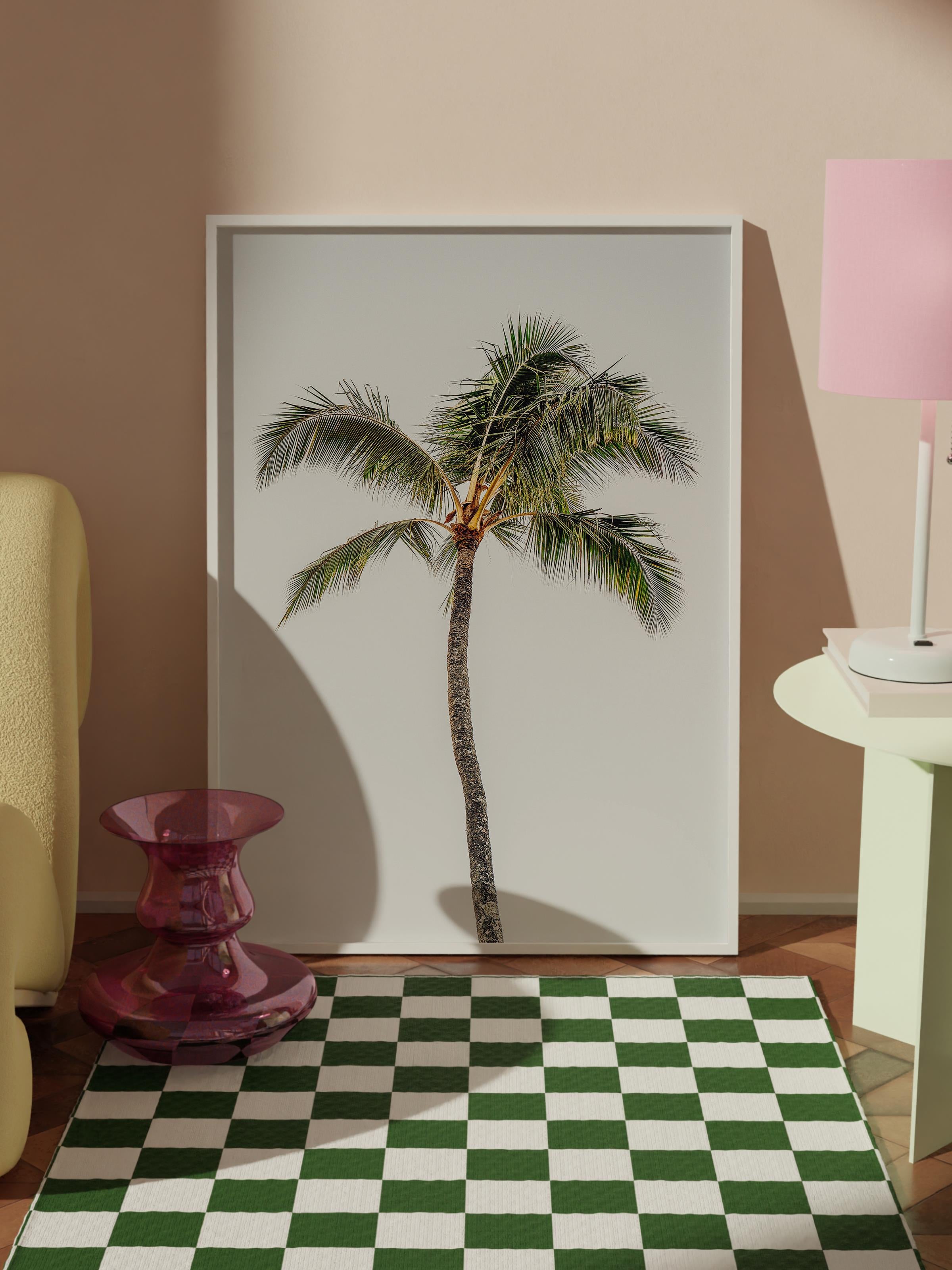 Çerçevesiz Poster, Yaz Temalı Tablo NO:124, Yalnız Palmiye Fotoğrafı, Beyaz Poster, Dikey