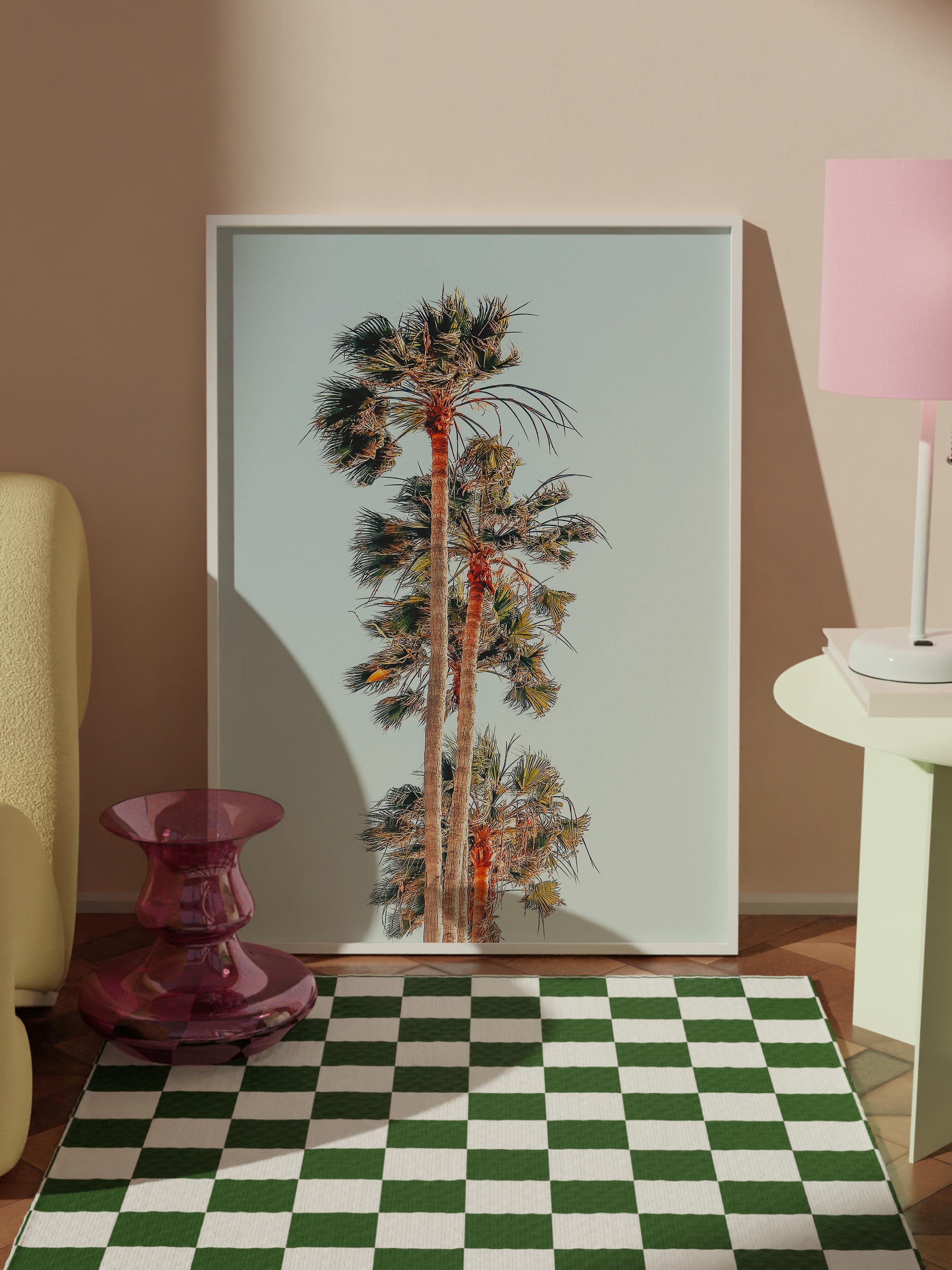 Çerçevesiz Poster, Yaz Temalı Tablo NO:126, Palmiye Kümesi Fotoğrafı, Mavi Poster, Dikey