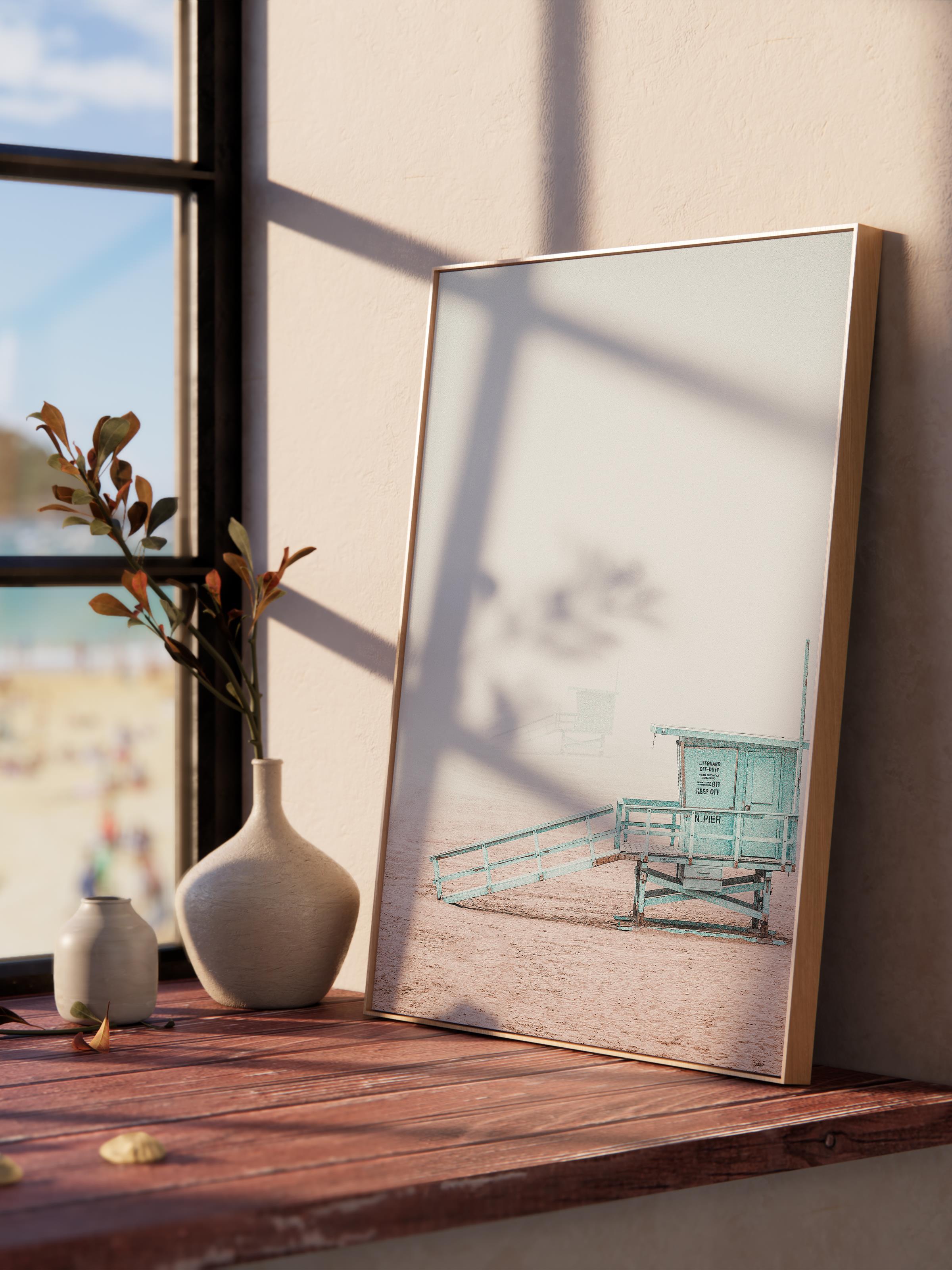 Çerçevesiz Poster, Yaz Temalı Tablo NO:128, Plaj Evi Fotoğrafı, Beyaz Poster, Dikey