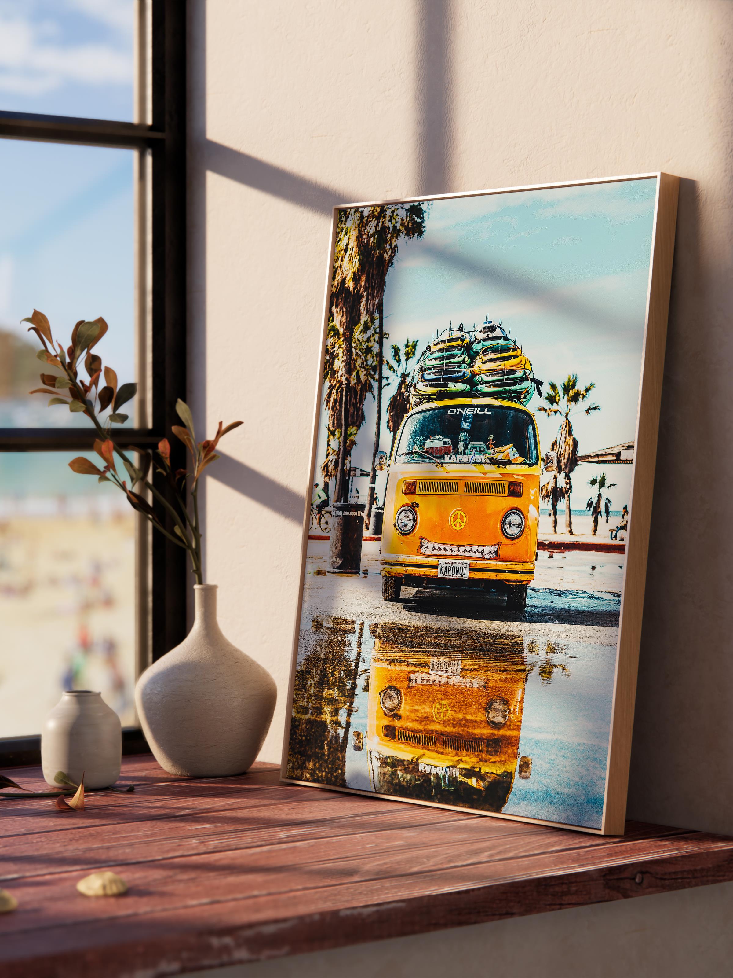 Çerçevesiz Poster, Yaz Temalı Tablo NO:129, Sarı Minibüs Fotoğrafı, Sarı Poster, Dikey