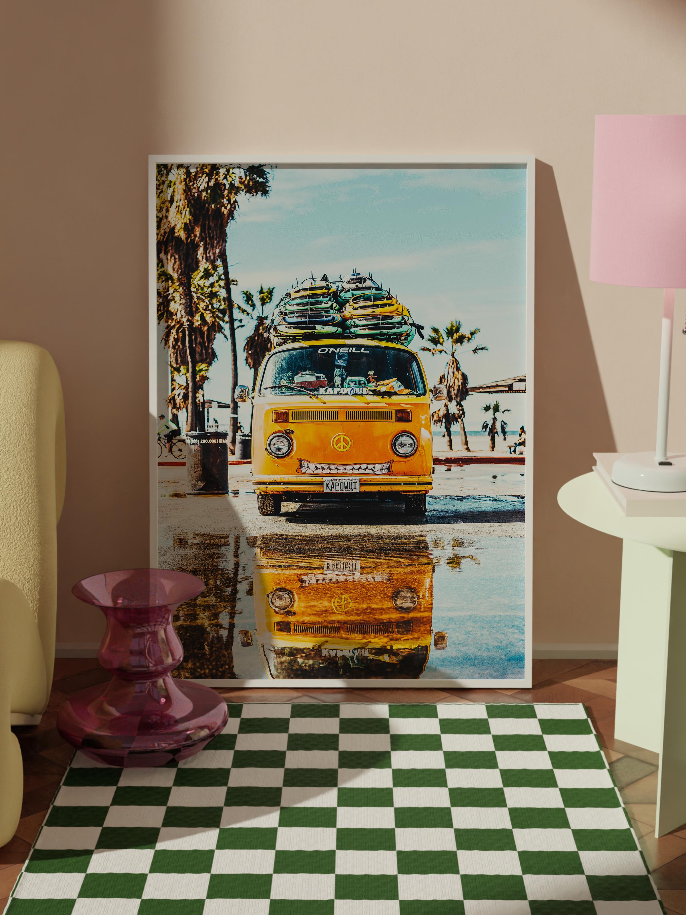 Çerçevesiz Poster, Yaz Temalı Tablo NO:129, Sarı Minibüs Fotoğrafı, Sarı Poster, Dikey