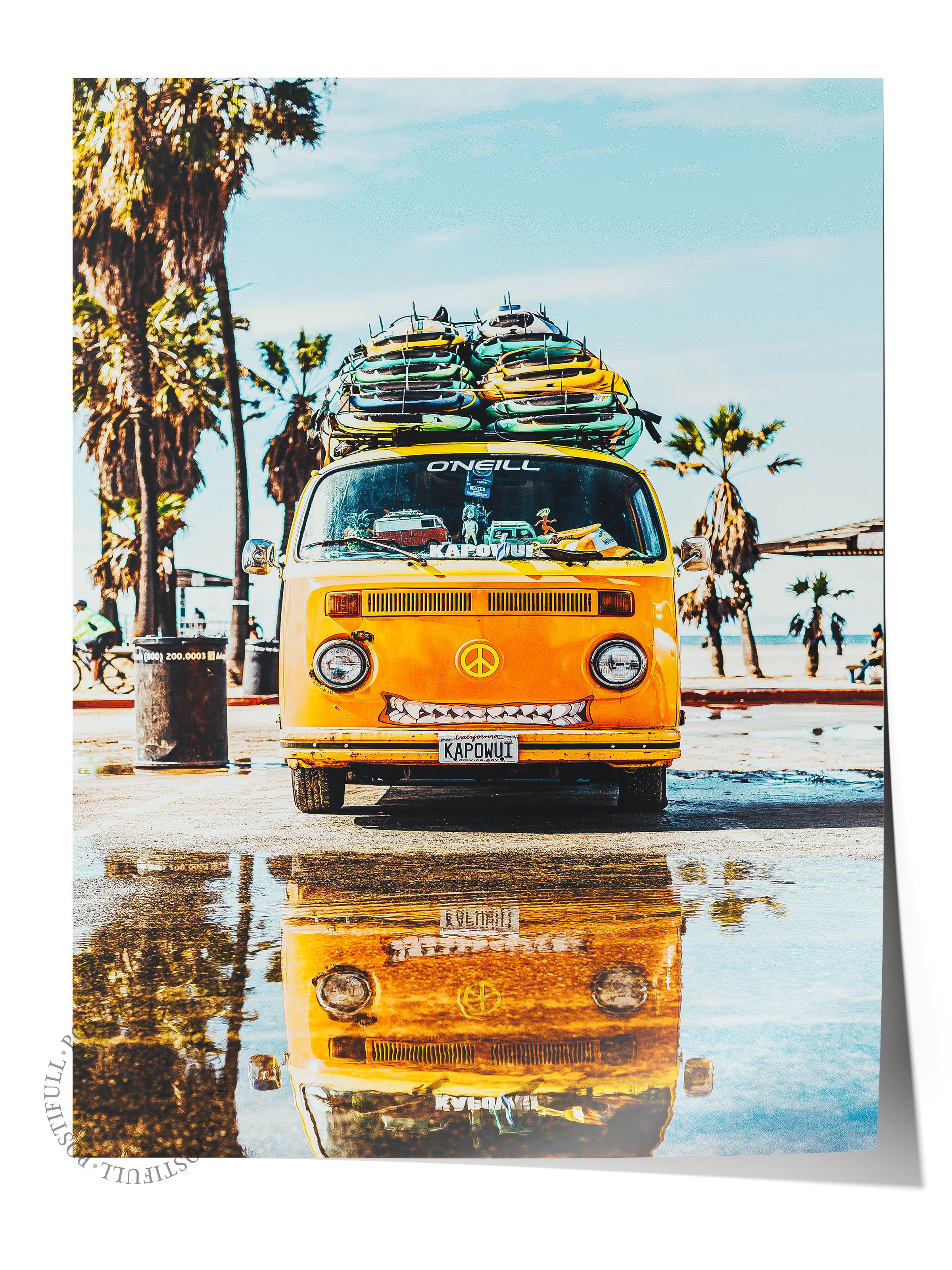 Çerçevesiz Poster, Yaz Temalı Tablo NO:129, Sarı Minibüs Fotoğrafı, Sarı Poster, Dikey