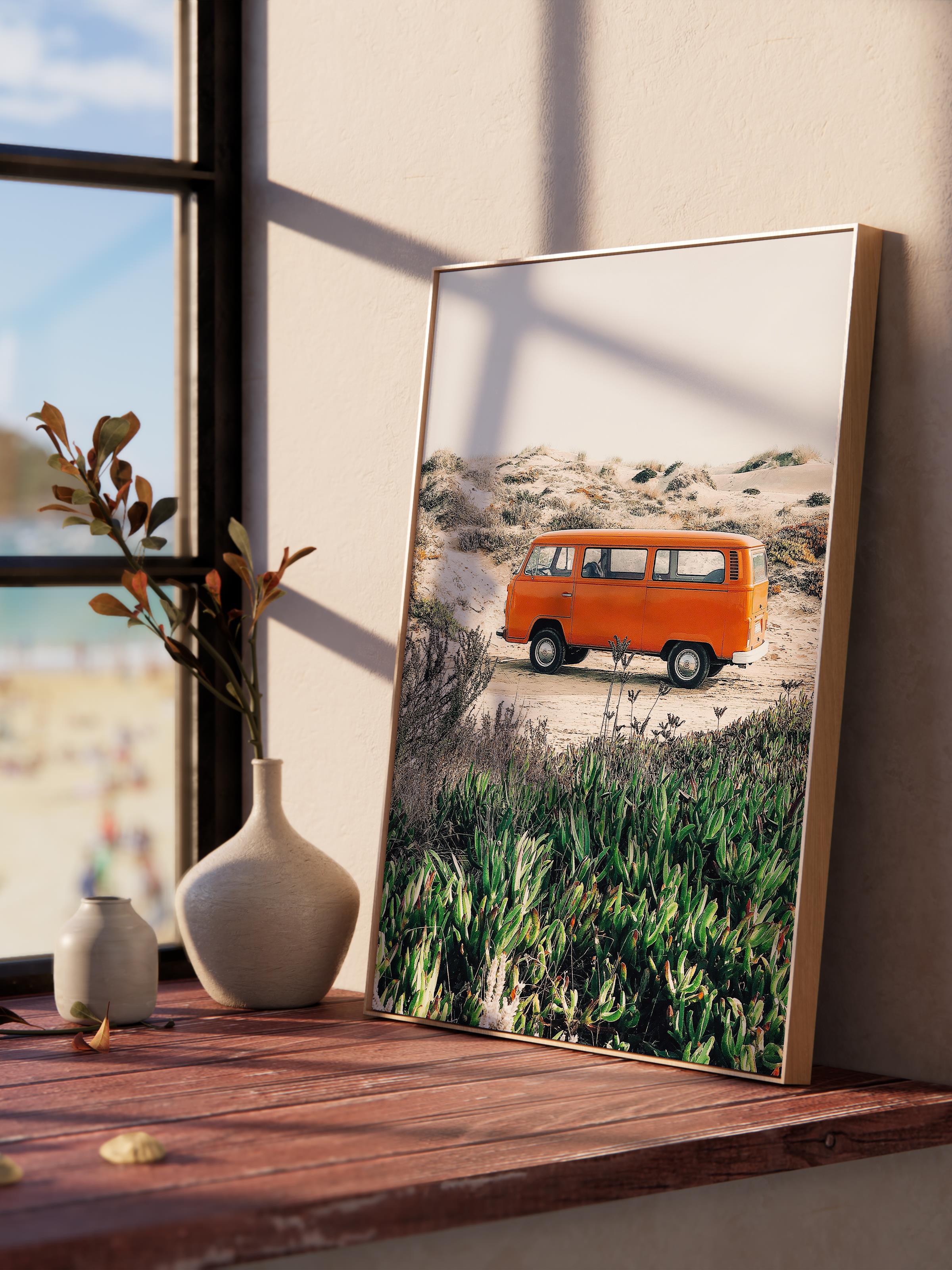 Çerçevesiz Poster, Yaz Temalı Tablo NO:131, Çöl ve Minibüs Fotoğrafı, Kahverengi Poster, Dikey