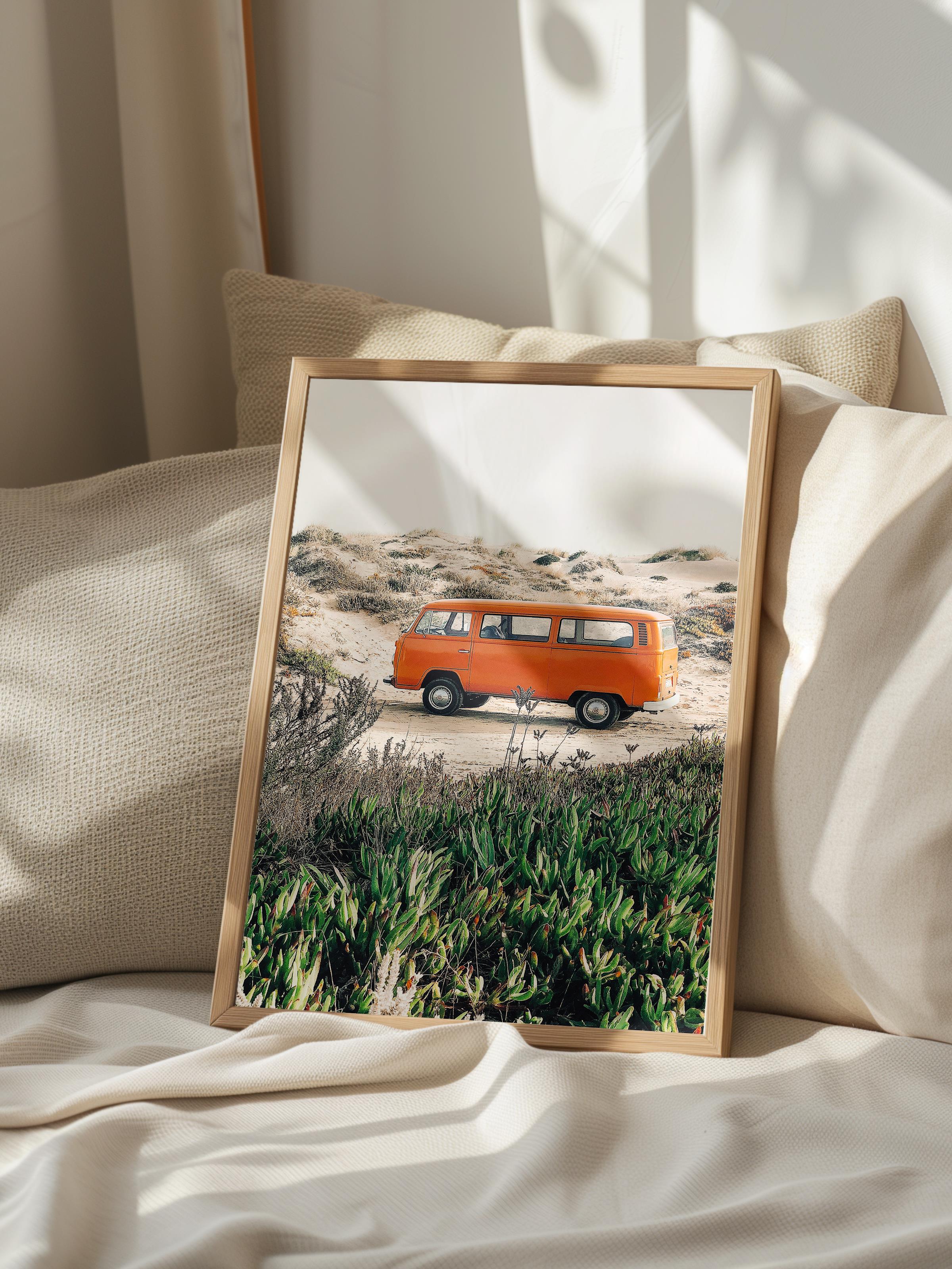 Çerçevesiz Poster, Yaz Temalı Tablo NO:131, Çöl ve Minibüs Fotoğrafı, Kahverengi Poster, Dikey