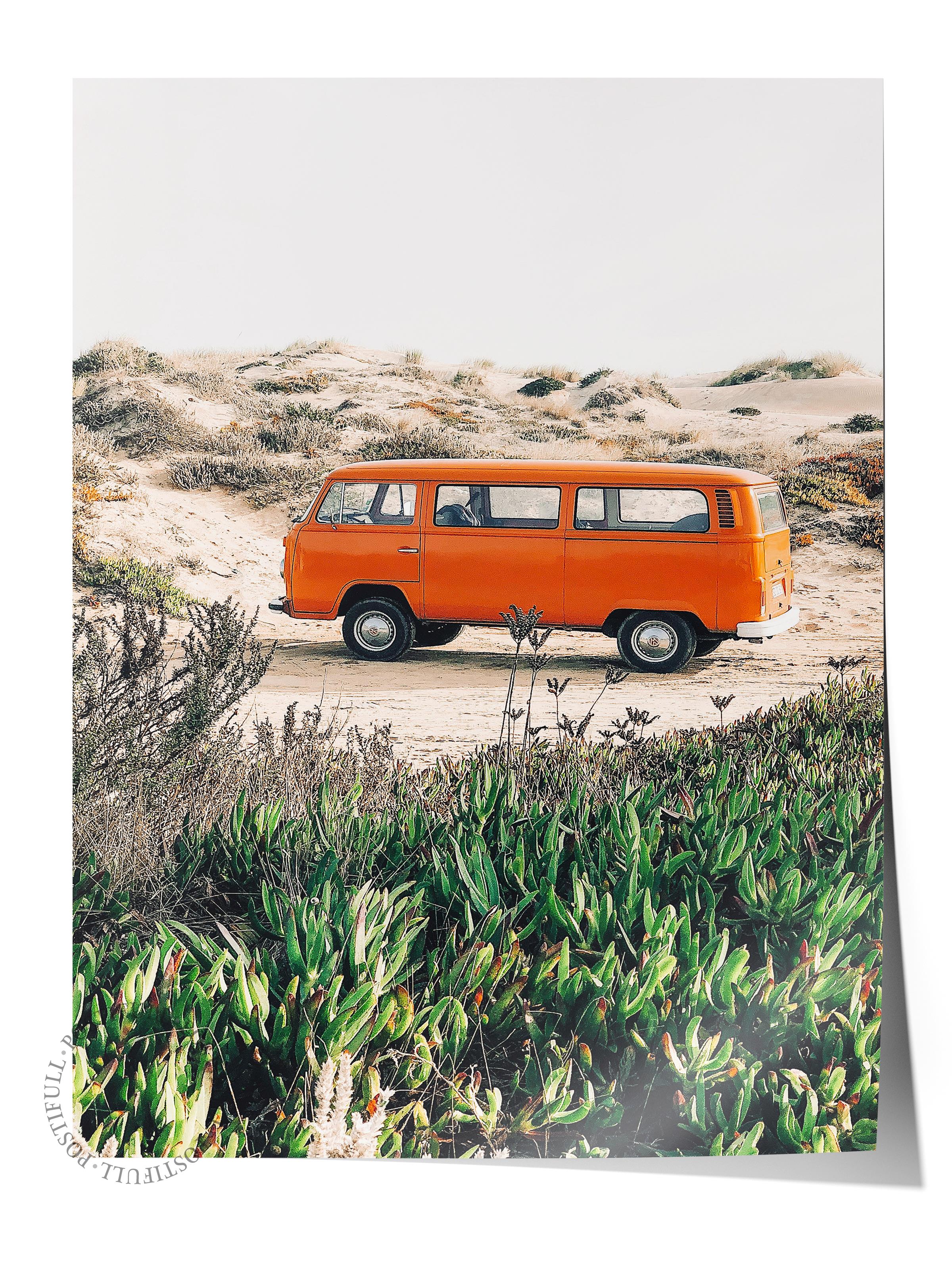 Çerçevesiz Poster, Yaz Temalı Tablo NO:131, Çöl ve Minibüs Fotoğrafı, Kahverengi Poster, Dikey