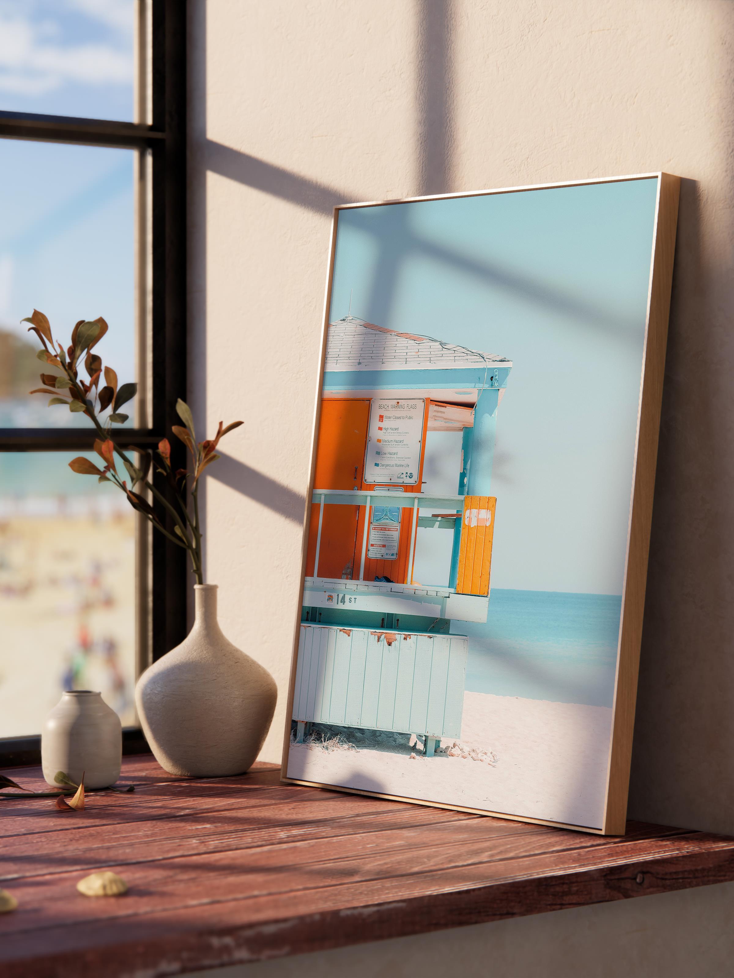 Çerçevesiz Poster, Yaz Temalı Tablo NO:133, Plaj Evi Fotoğrafı, Turuncu Poster, Dikey