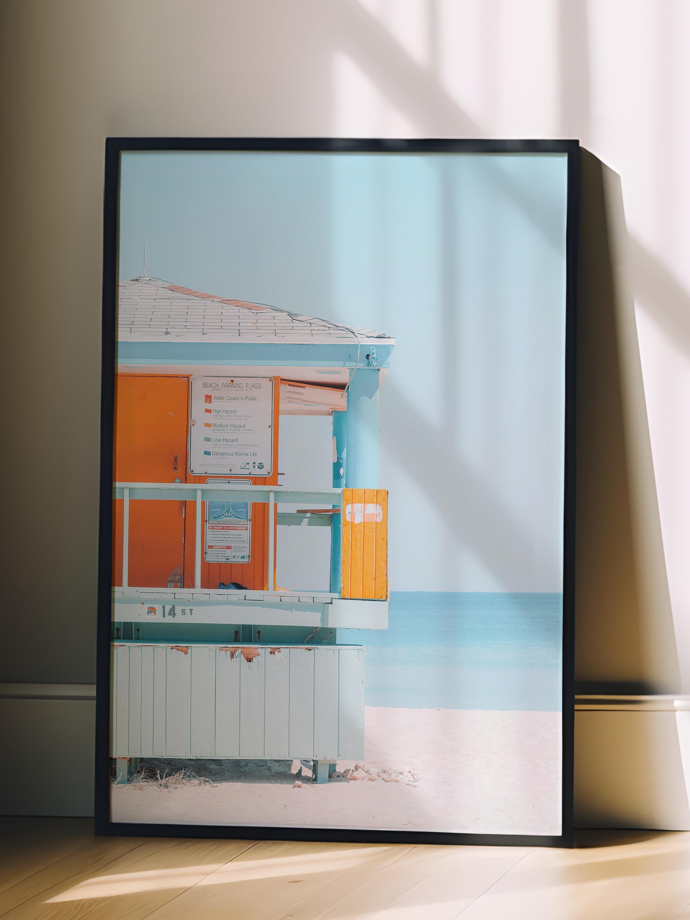 Çerçevesiz Poster, Yaz Temalı Tablo NO:133, Plaj Evi Fotoğrafı, Turuncu Poster, Dikey