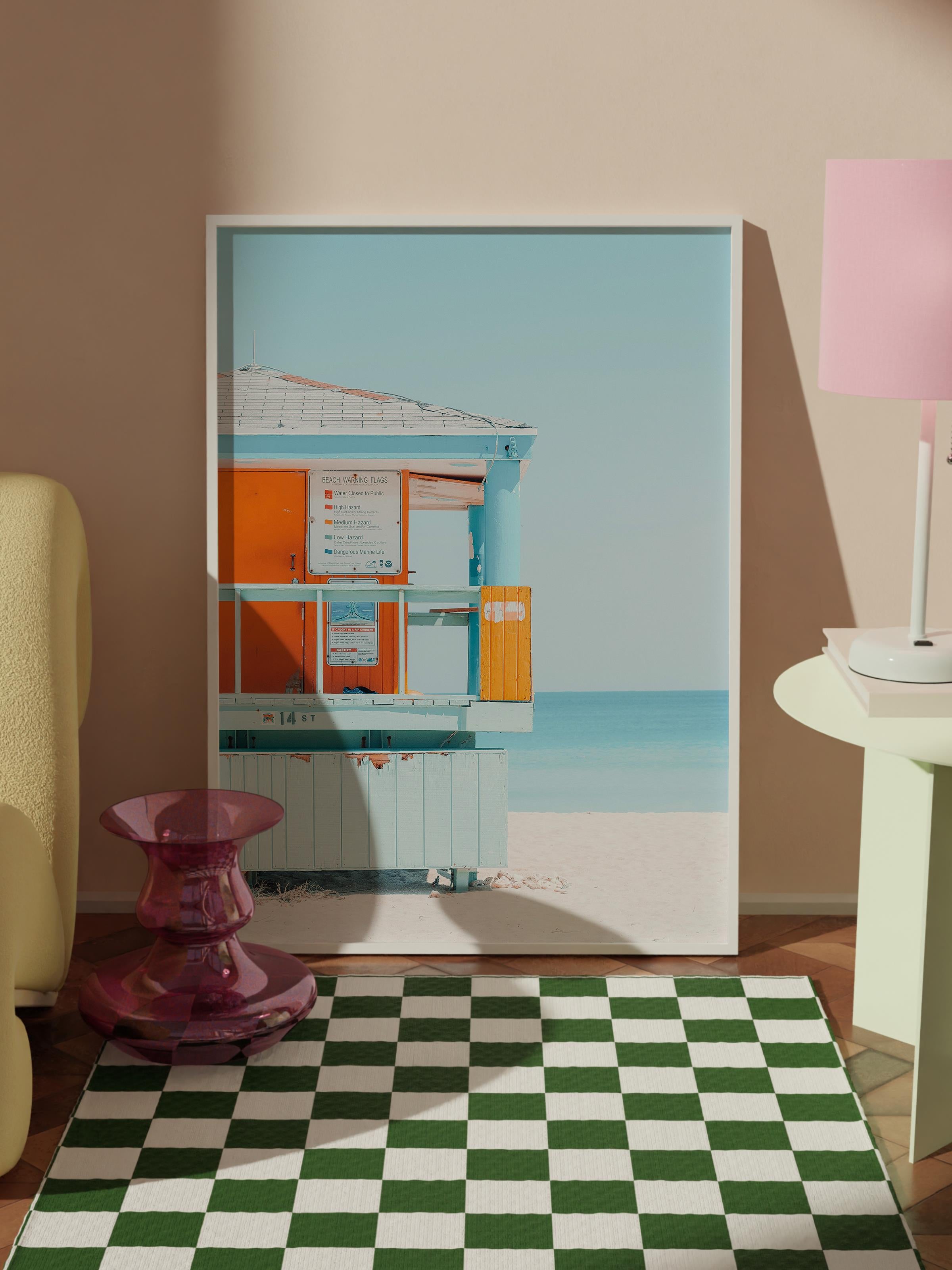 Çerçevesiz Poster, Yaz Temalı Tablo NO:133, Plaj Evi Fotoğrafı, Turuncu Poster, Dikey