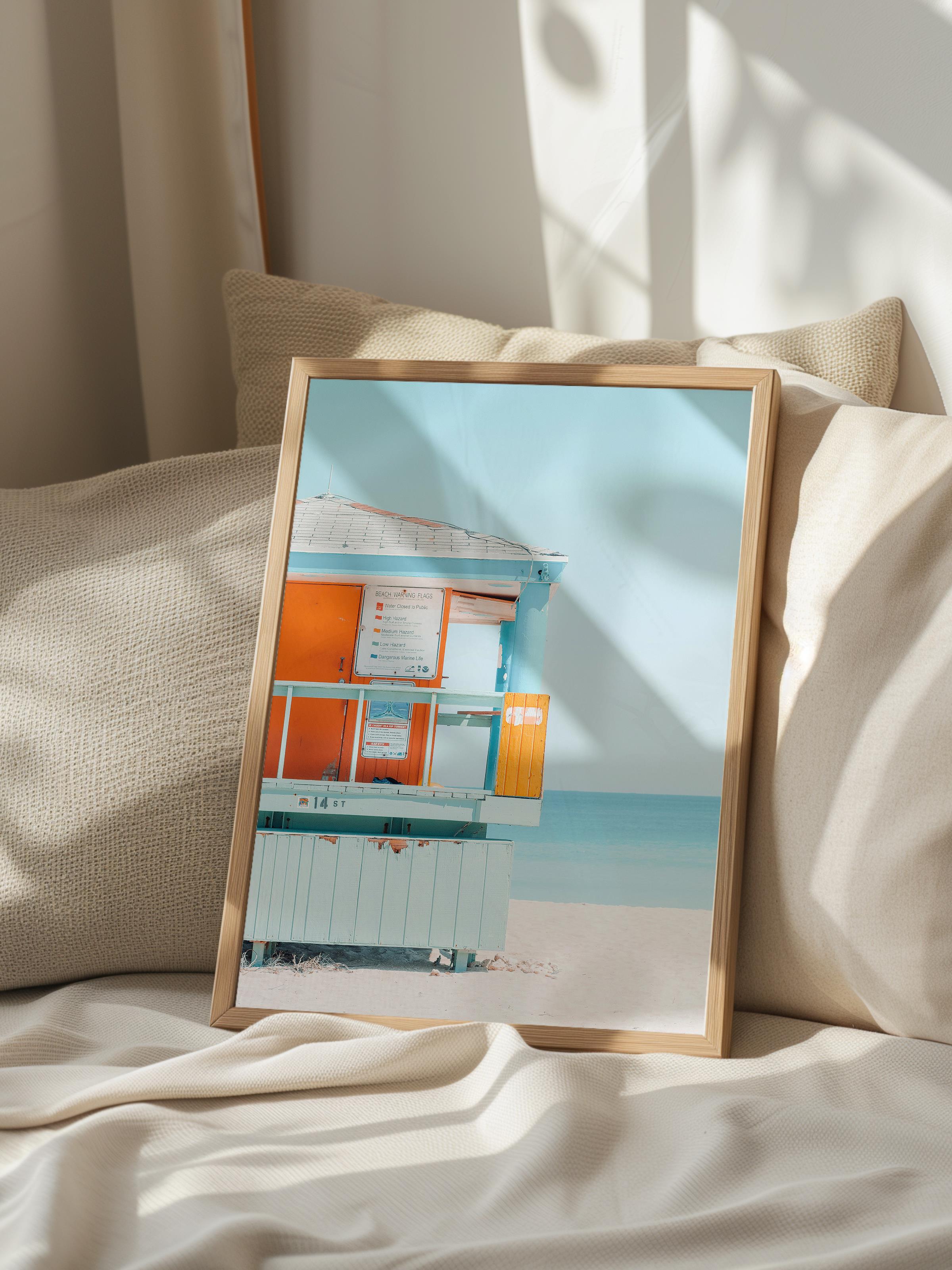 Çerçevesiz Poster, Yaz Temalı Tablo NO:133, Plaj Evi Fotoğrafı, Turuncu Poster, Dikey