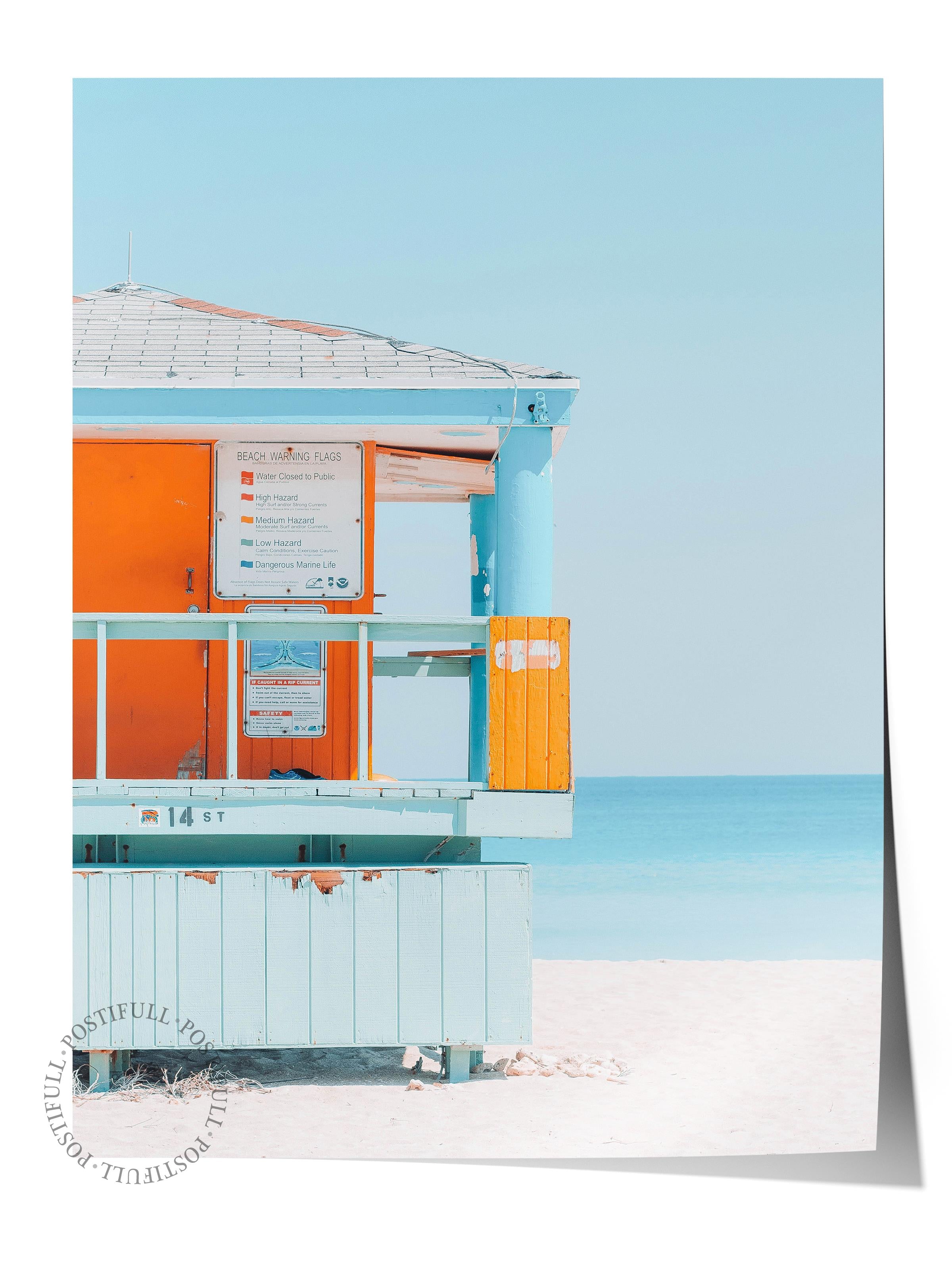 Çerçevesiz Poster, Yaz Temalı Tablo NO:133, Plaj Evi Fotoğrafı, Turuncu Poster, Dikey