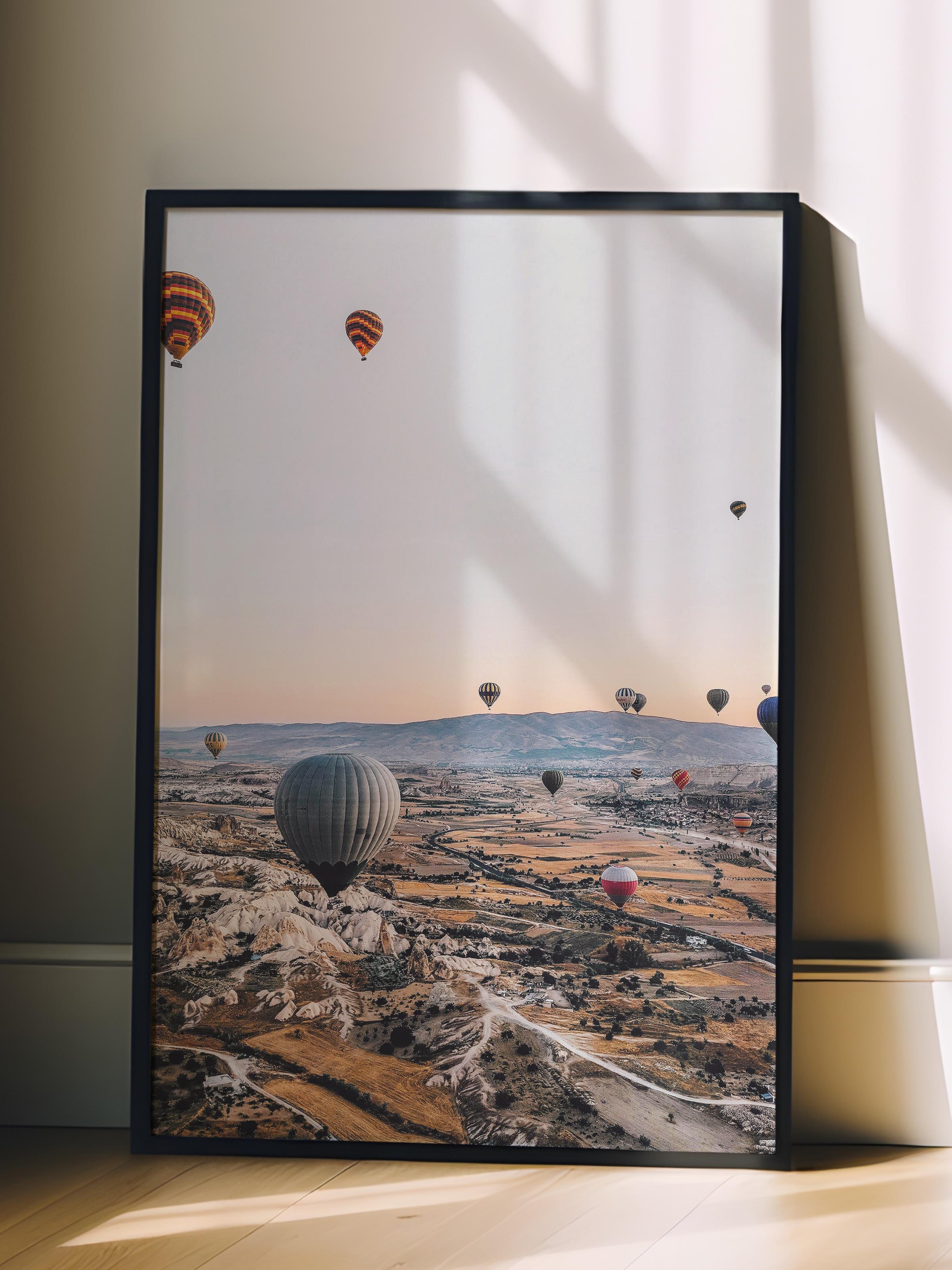 Çerçevesiz Poster, Yaz Temalı Tablo NO:134, Balonlar ve Gün Batımı Fotoğrafı, Turuncu Poster, Dikey