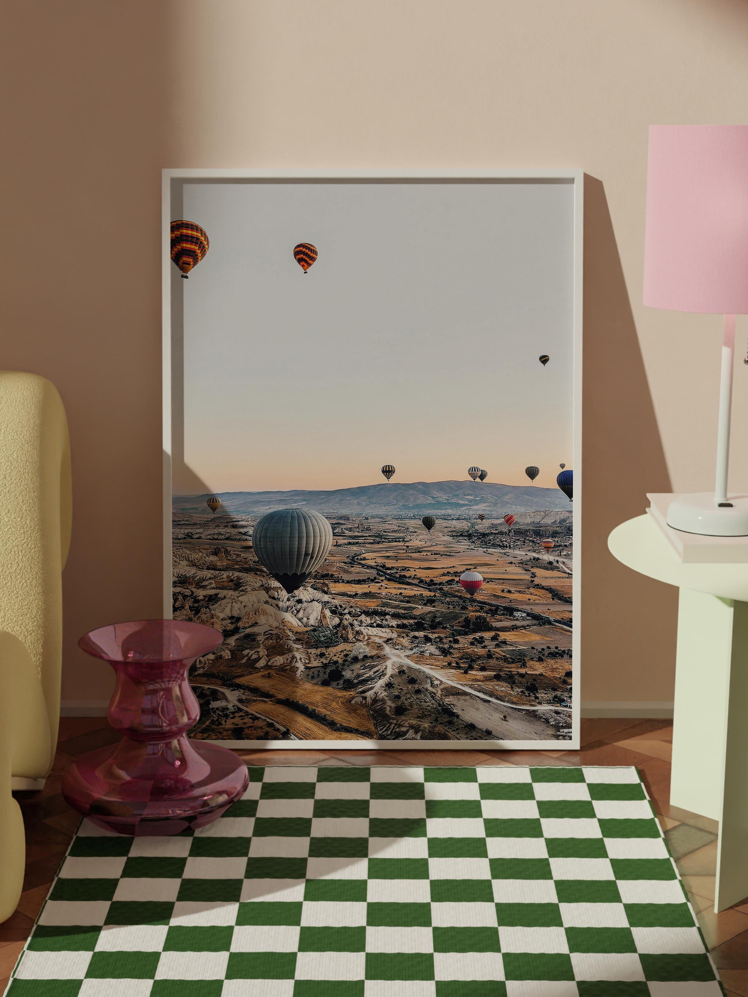 Çerçevesiz Poster, Yaz Temalı Tablo NO:134, Balonlar ve Gün Batımı Fotoğrafı, Turuncu Poster, Dikey