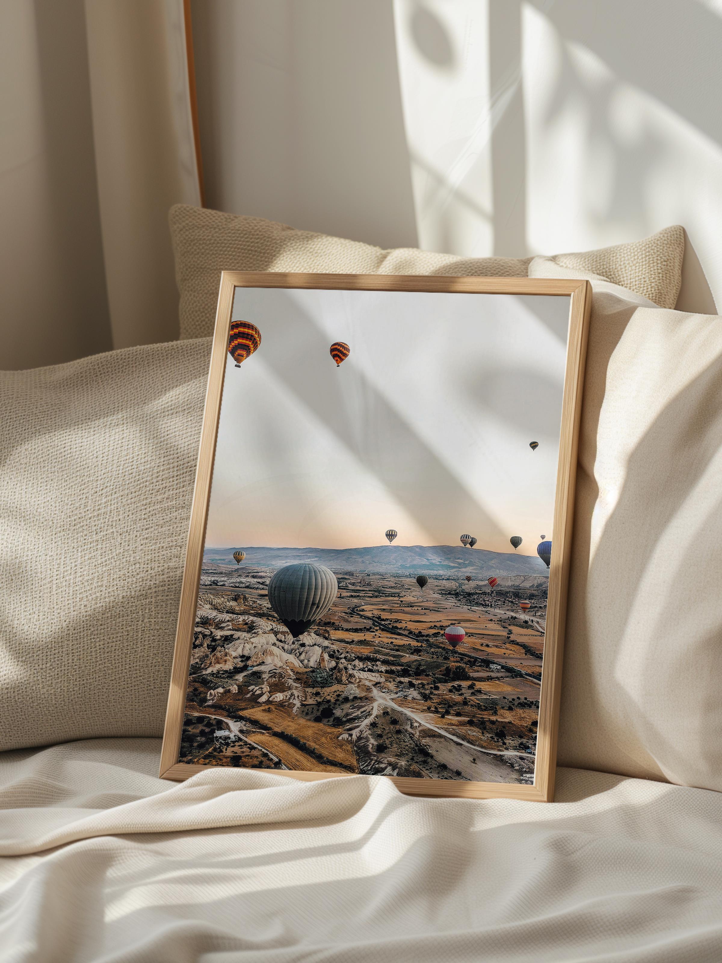 Çerçevesiz Poster, Yaz Temalı Tablo NO:134, Balonlar ve Gün Batımı Fotoğrafı, Turuncu Poster, Dikey