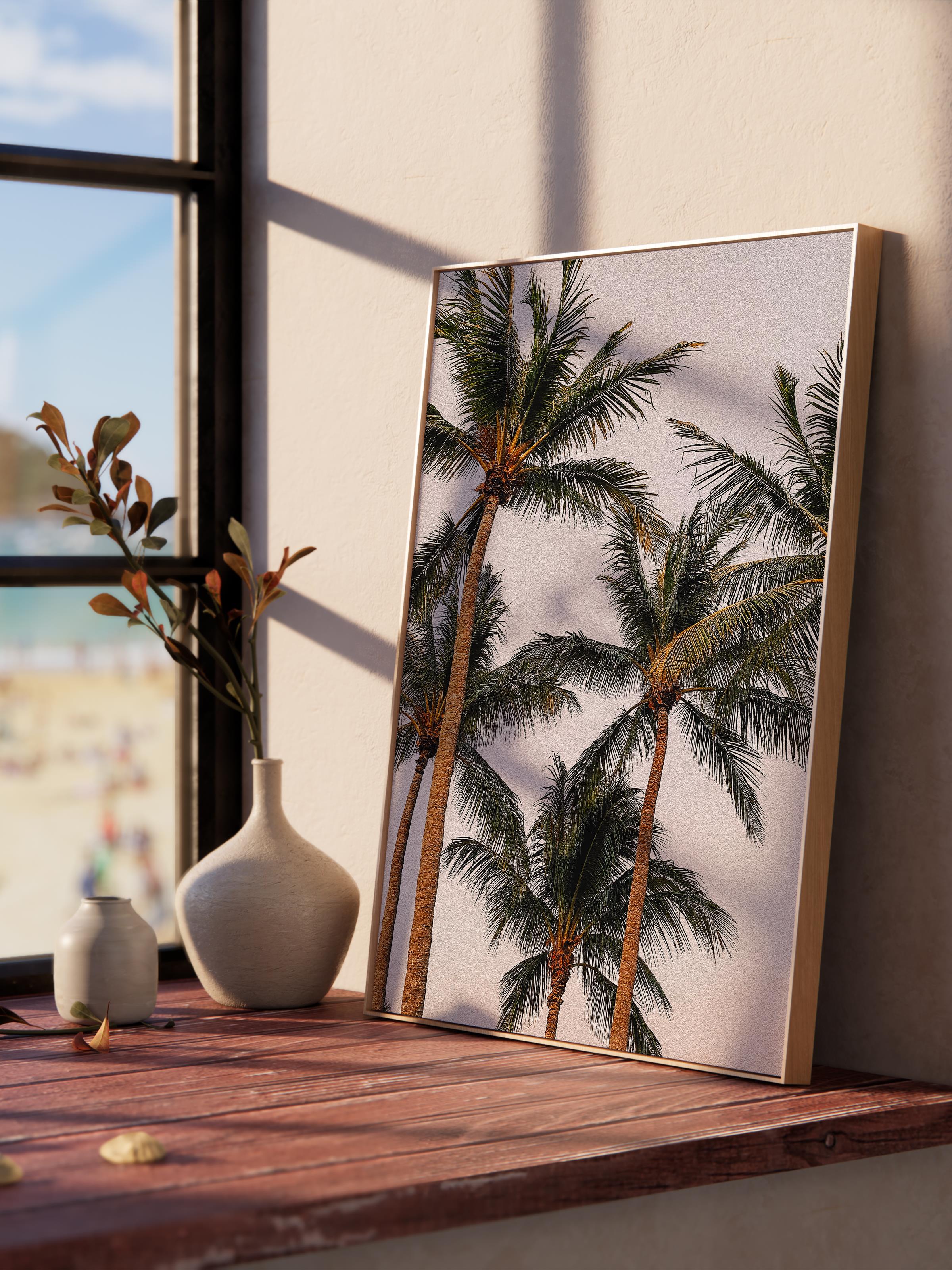 Çerçevesiz Poster, Yaz Temalı Tablo NO:135, Palmiyeler ve Gökyüzü Fotoğrafı, Mavi Poster, Dikey