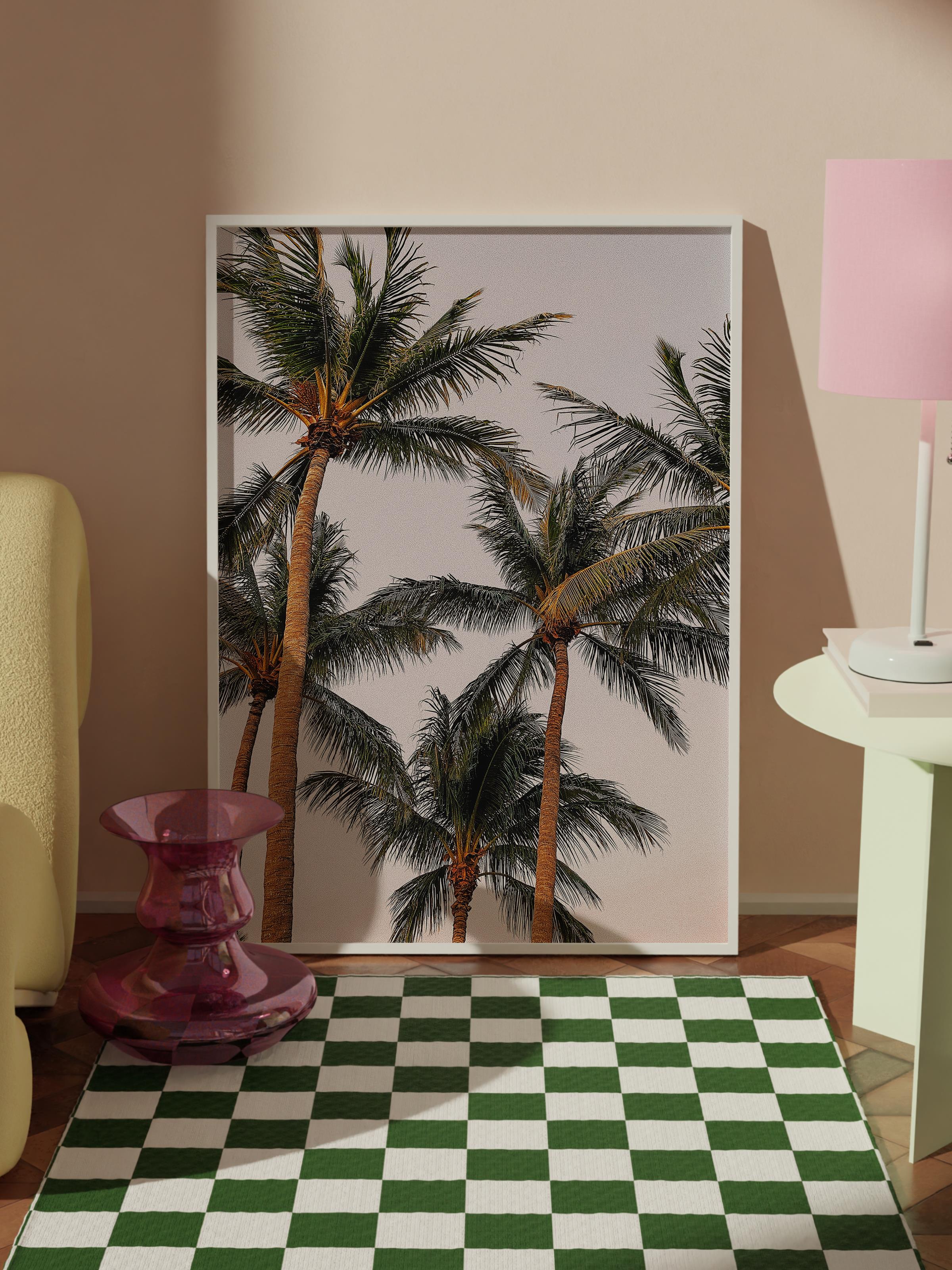 Çerçevesiz Poster, Yaz Temalı Tablo NO:135, Palmiyeler ve Gökyüzü Fotoğrafı, Mavi Poster, Dikey