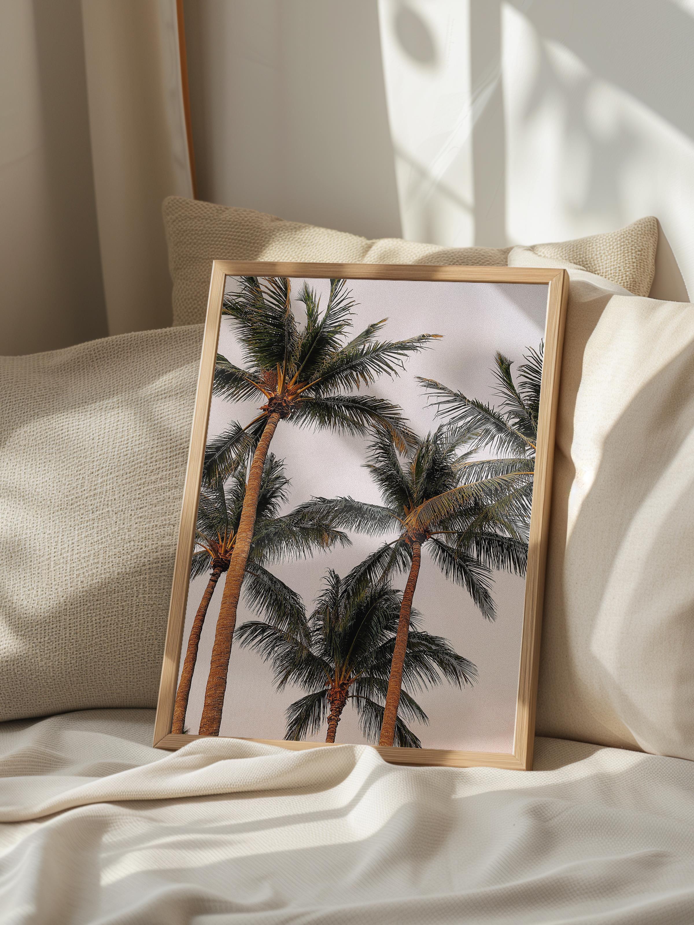 Çerçevesiz Poster, Yaz Temalı Tablo NO:135, Palmiyeler ve Gökyüzü Fotoğrafı, Mavi Poster, Dikey