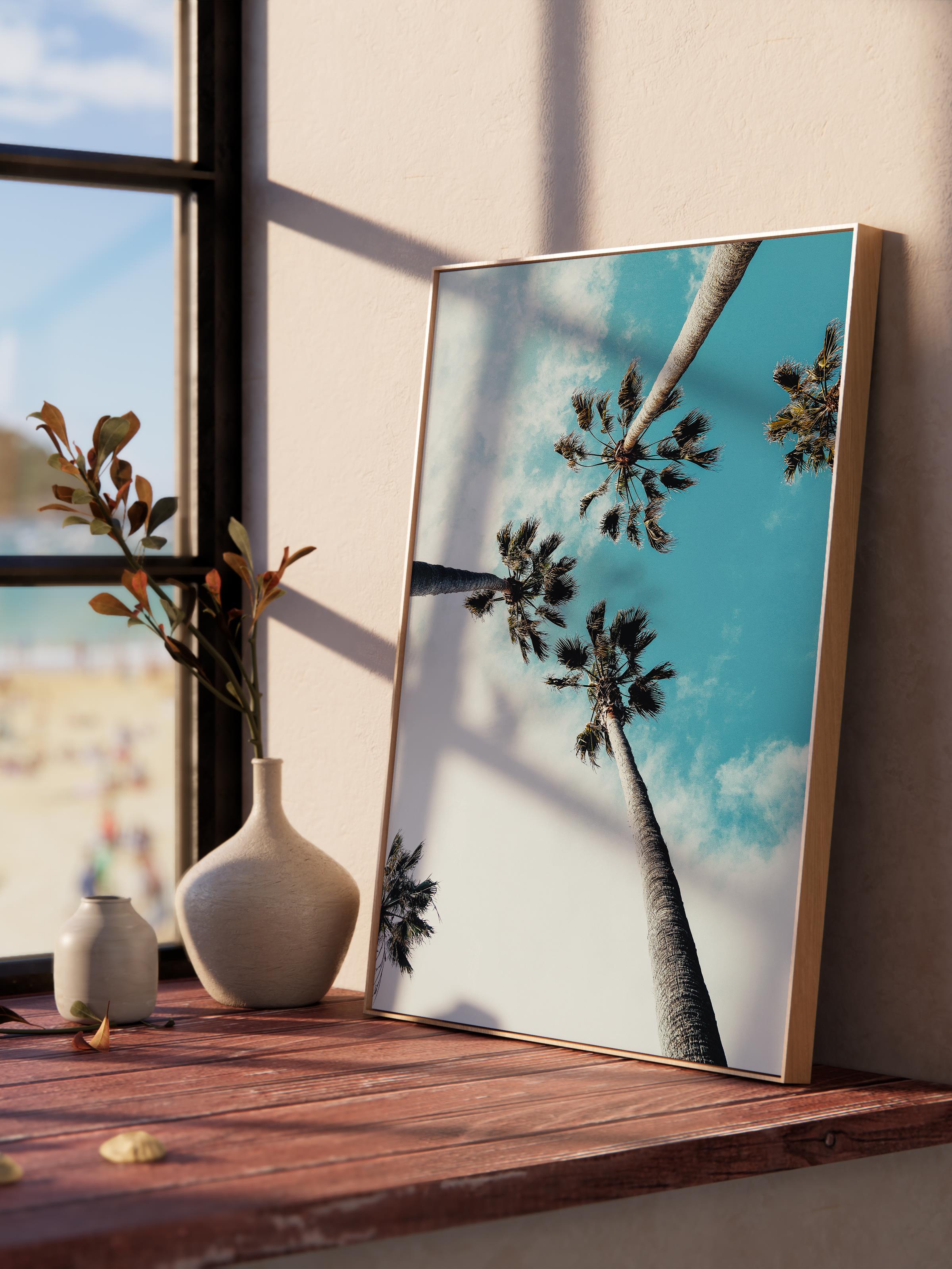 Çerçevesiz Poster, Yaz Temalı Tablo NO:136, Yüksek Palmiyeler Fotoğrafı, Mavi Poster, Dikey