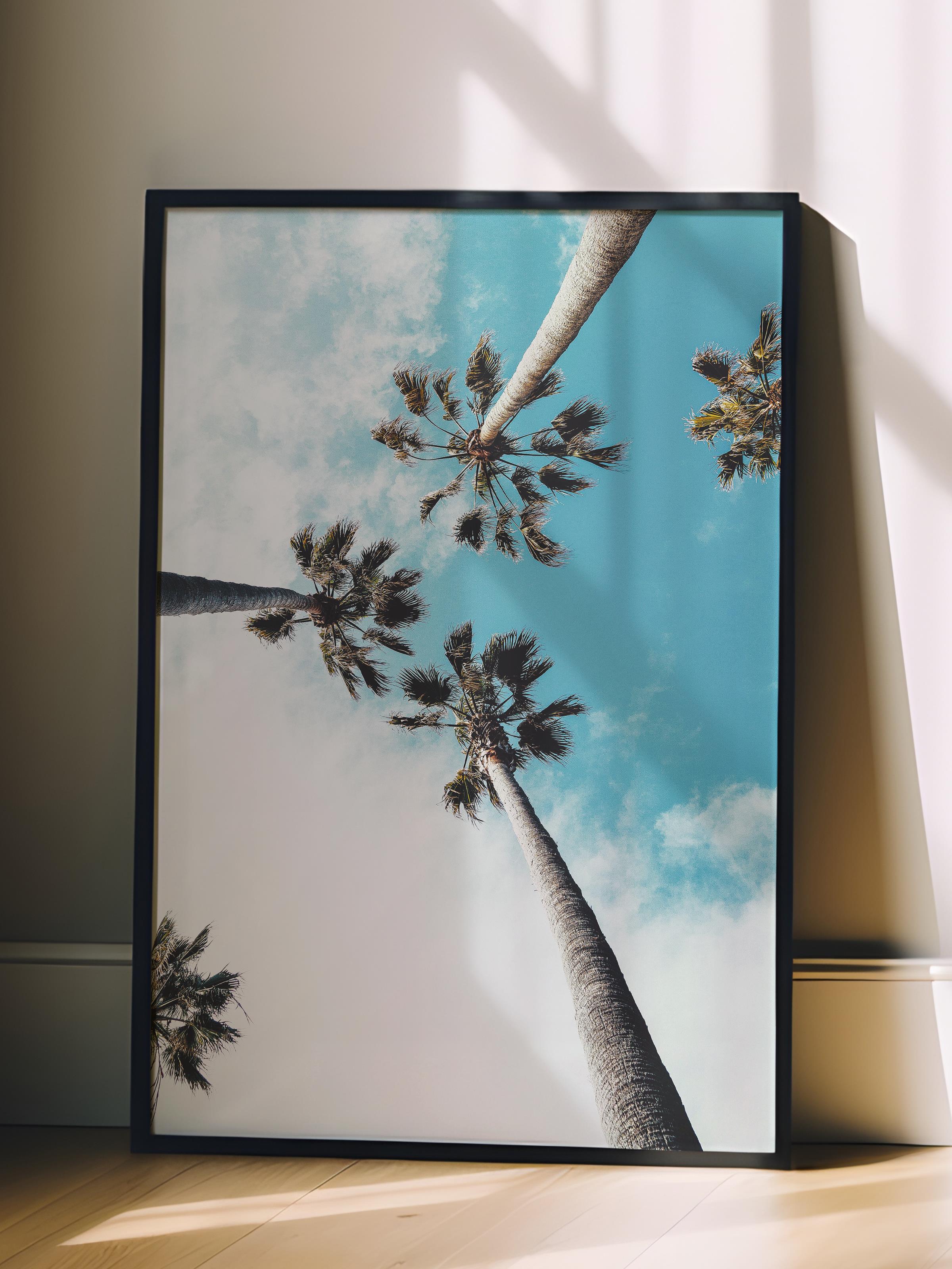 Çerçevesiz Poster, Yaz Temalı Tablo NO:136, Yüksek Palmiyeler Fotoğrafı, Mavi Poster, Dikey