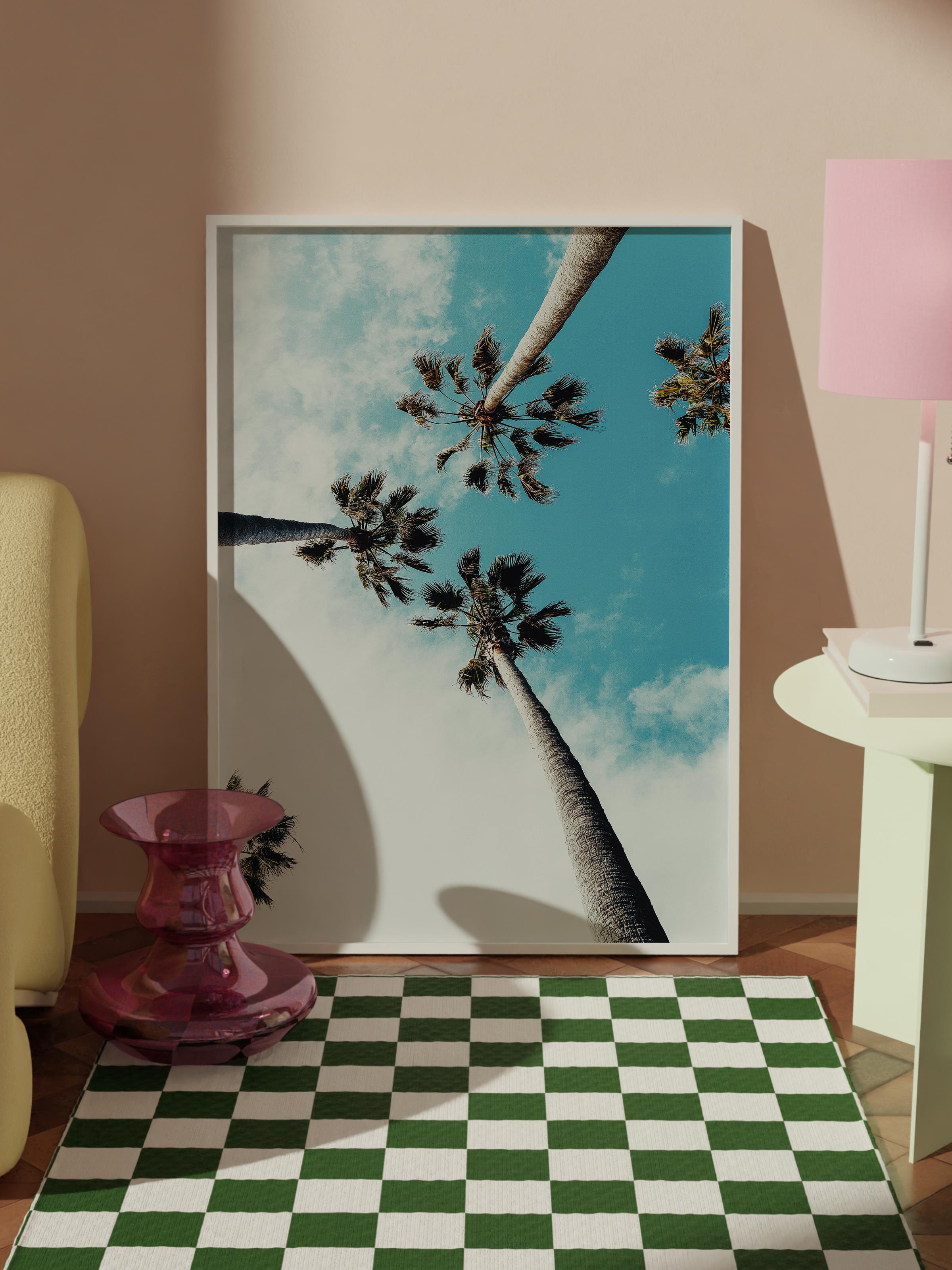 Çerçevesiz Poster, Yaz Temalı Tablo NO:136, Yüksek Palmiyeler Fotoğrafı, Mavi Poster, Dikey